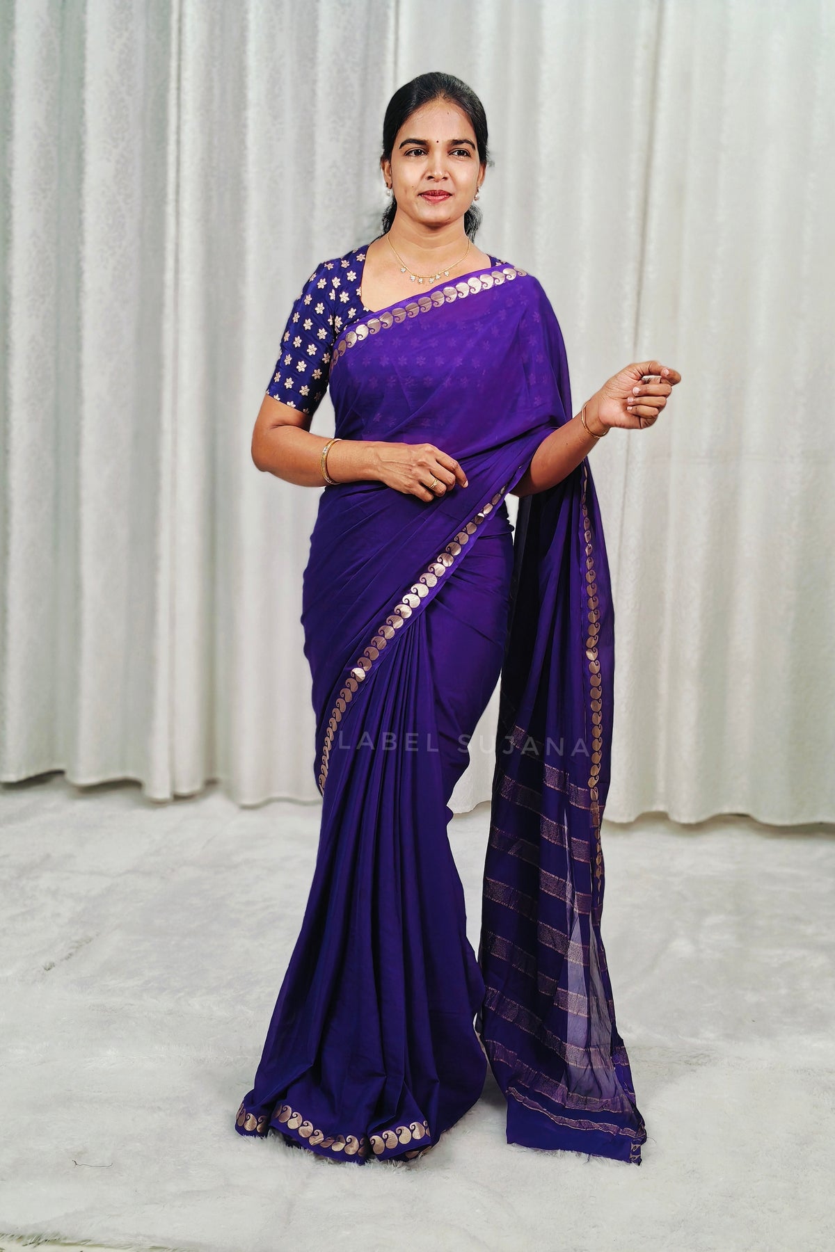 Purple colour Mysore Crepe Silk Saree with Mango Border