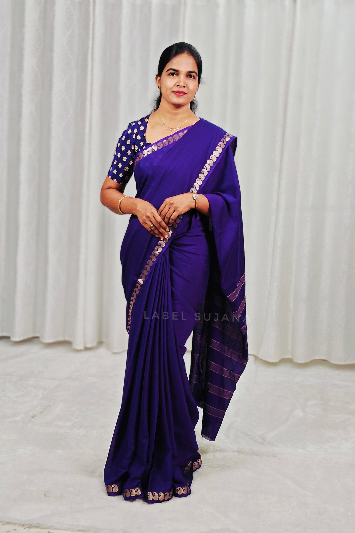 Purple colour Mysore Crepe Silk Saree with Mango Border