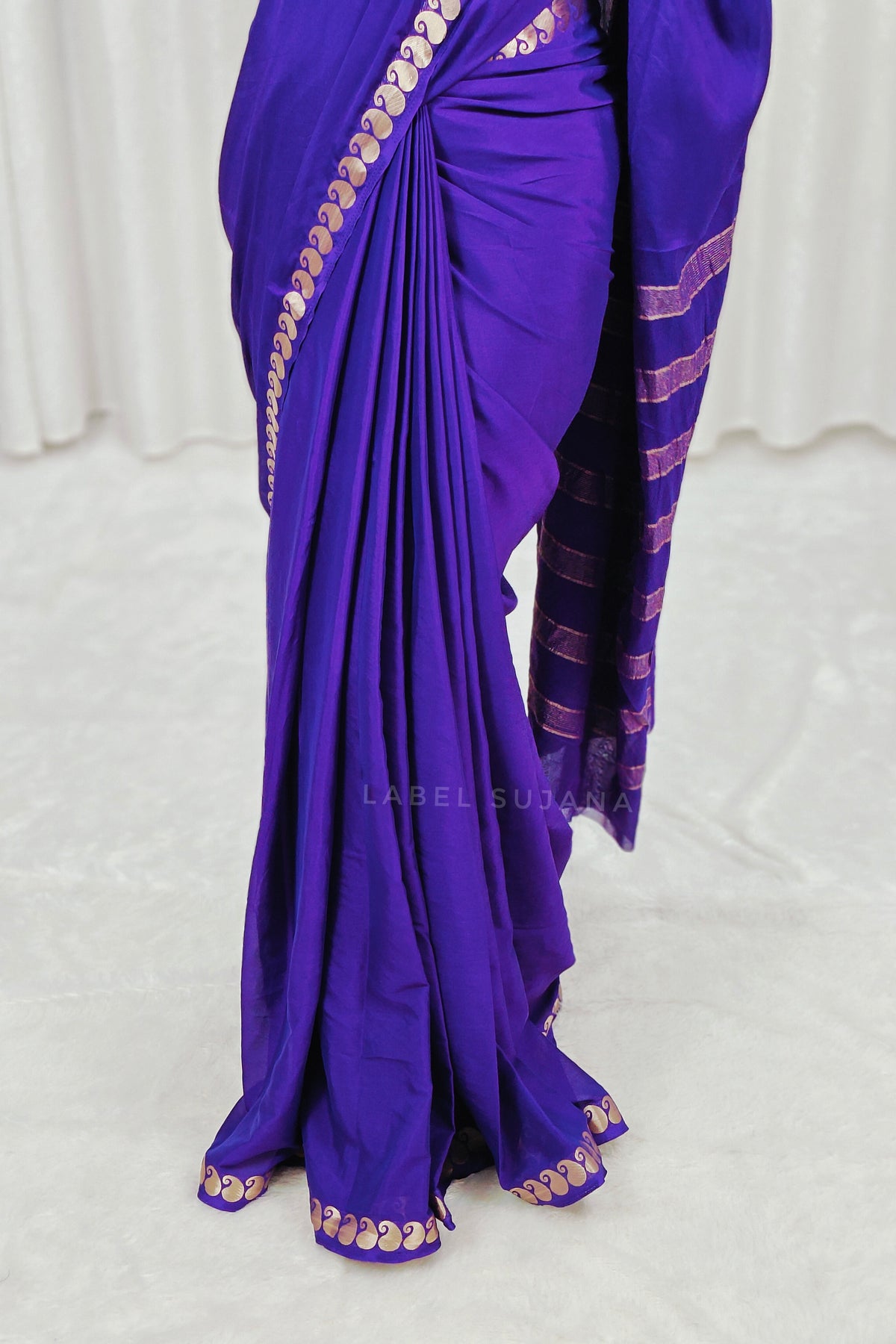 Purple colour Mysore Crepe Silk Saree with Mango Border