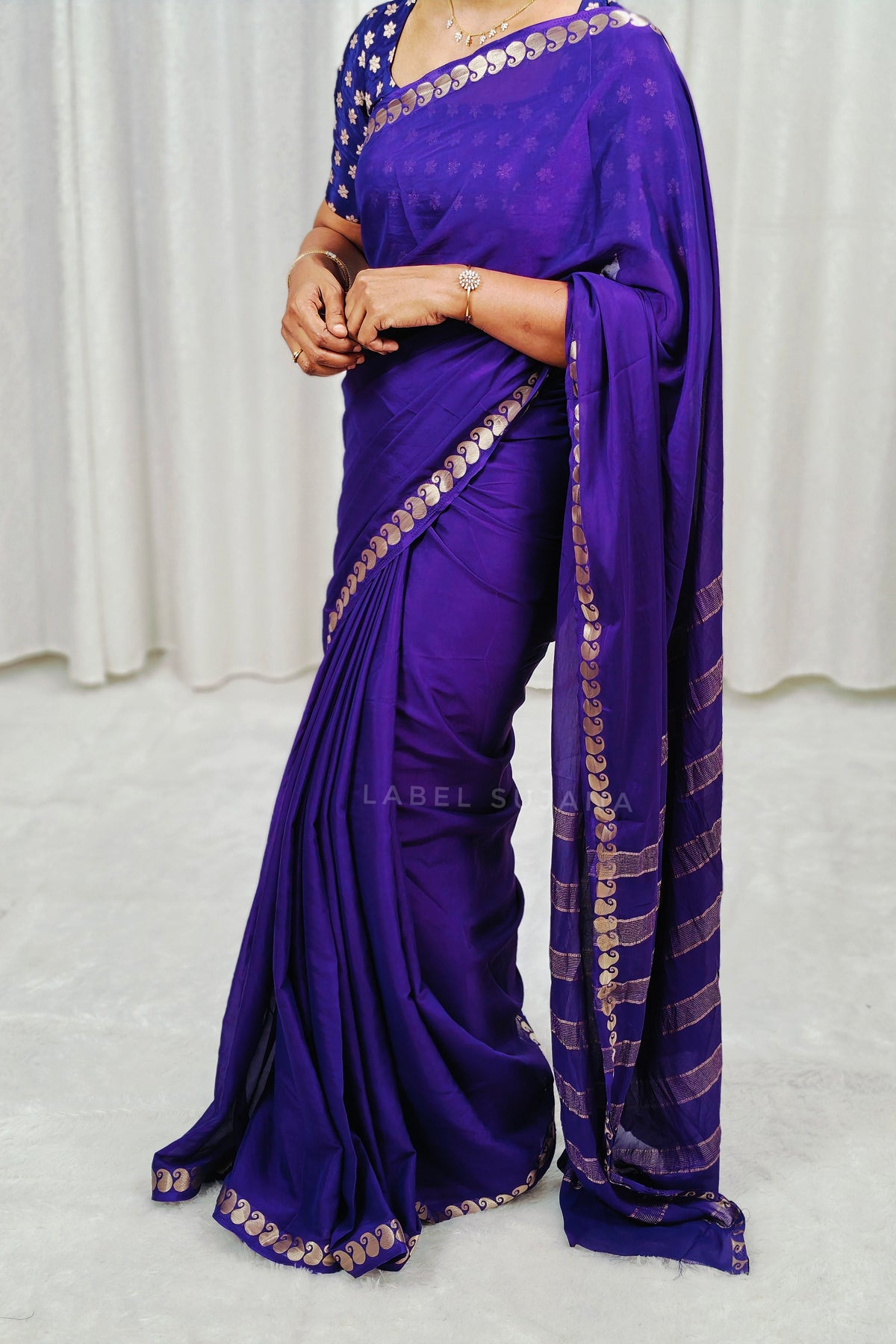 Purple colour Mysore Crepe Silk Saree with Mango Border