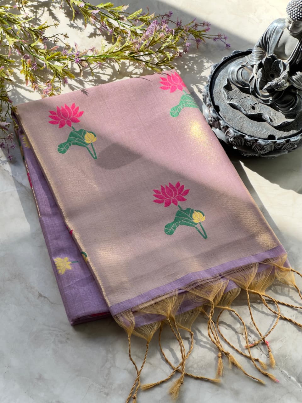 Lavender colour Soft Munga Cotton Lotus Jamdani Saree
