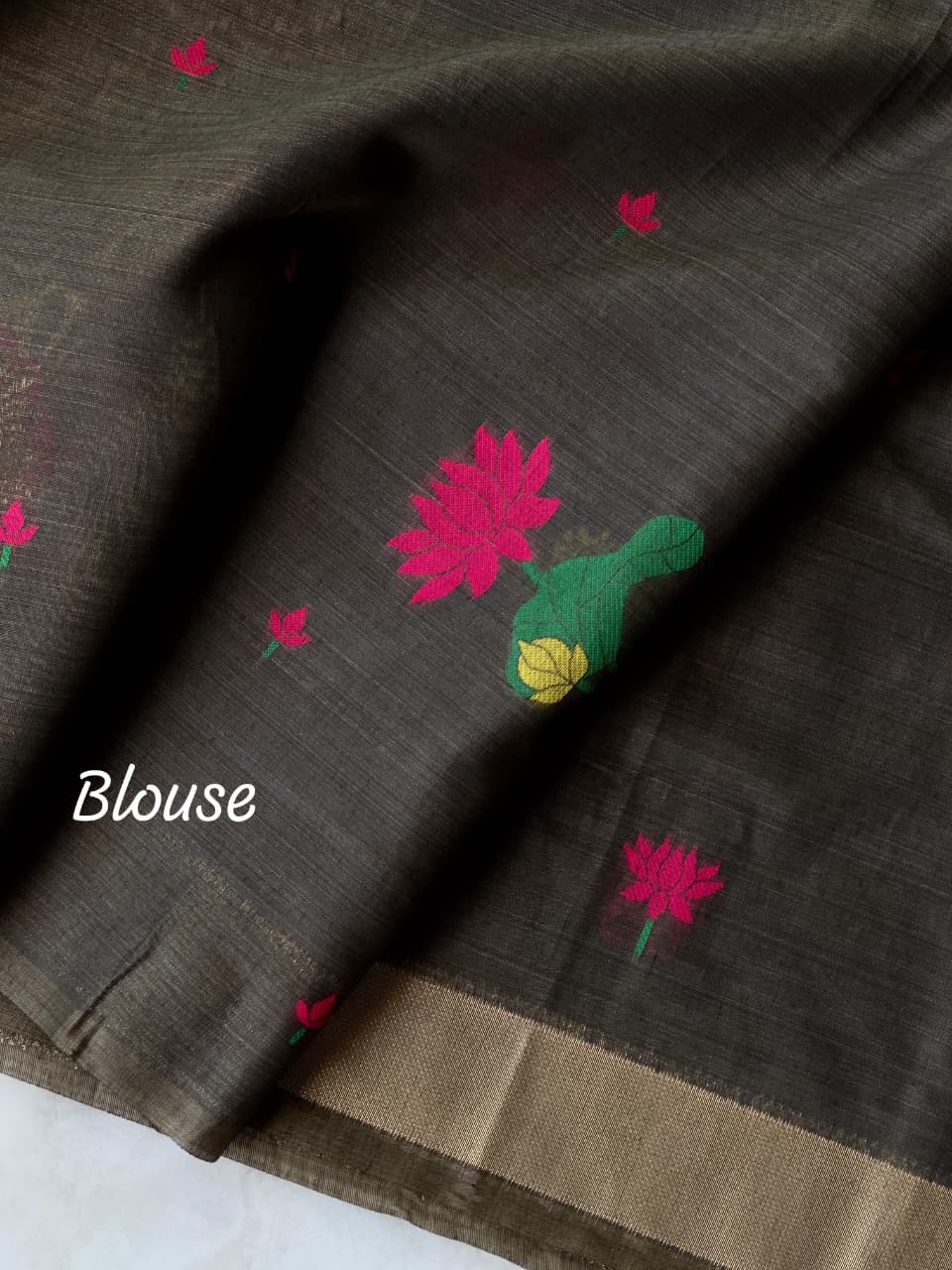 Black colour Soft Munga Cotton Lotus Jamdani Saree