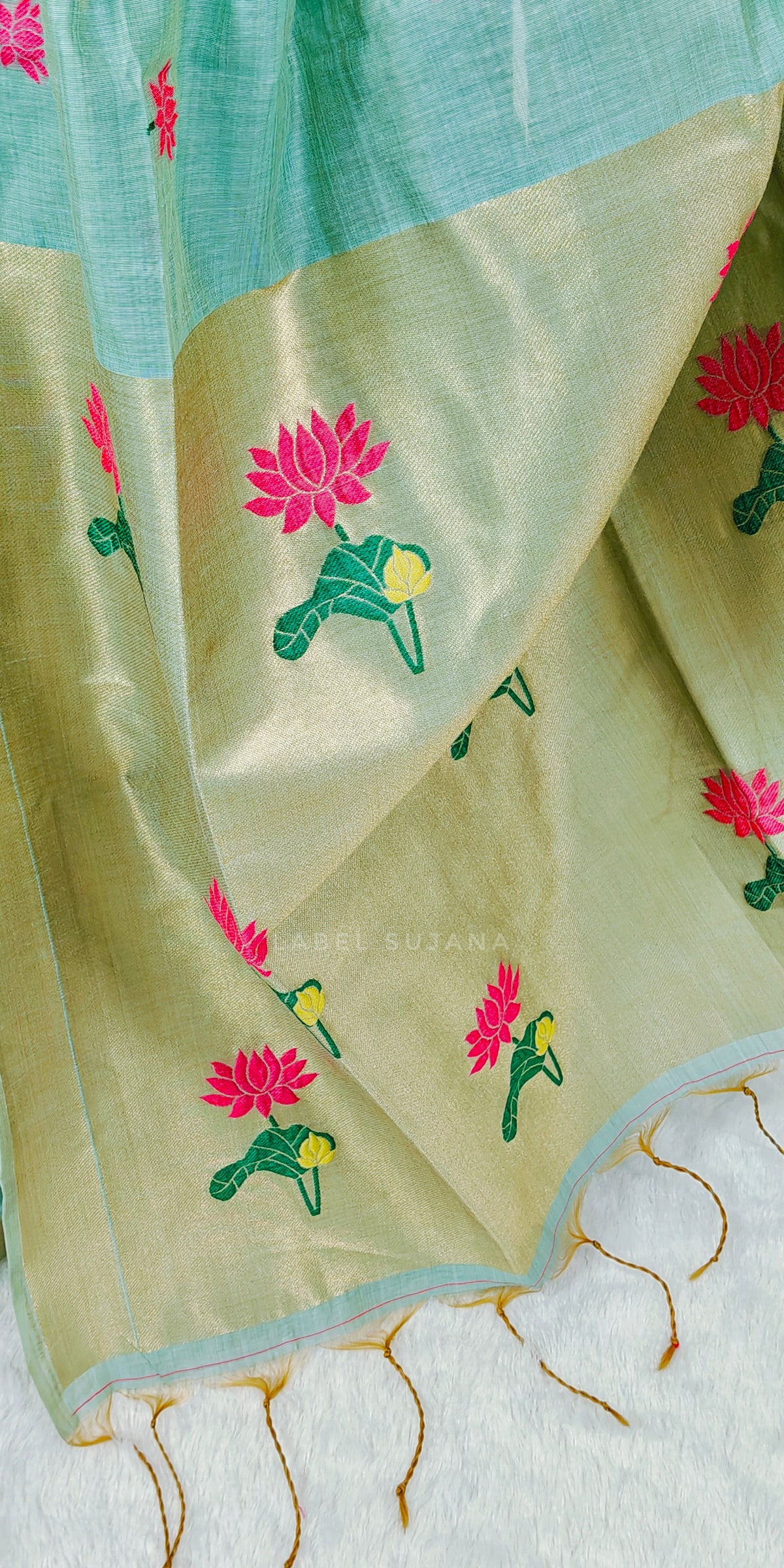 Sky blue colour Soft Munga Cotton Lotus Jamdani Saree