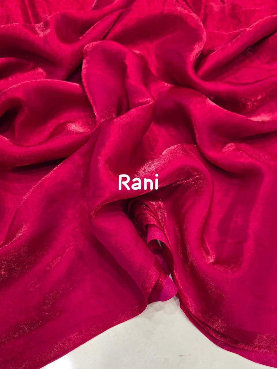 Close-up of rani pink fabric with 'Rani' text 