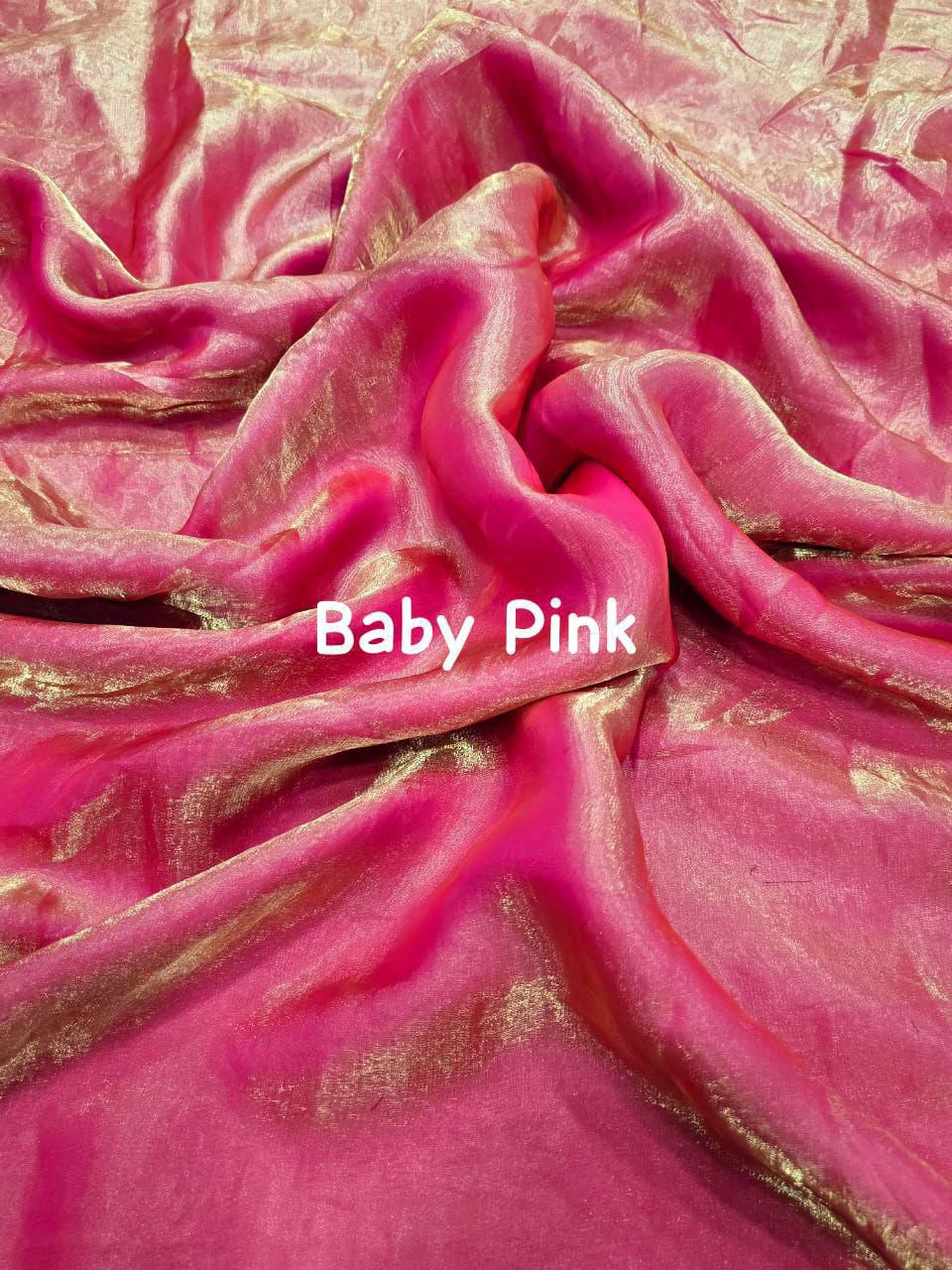 Close-up of baby pink fabric with 'Baby Pink' text overlay