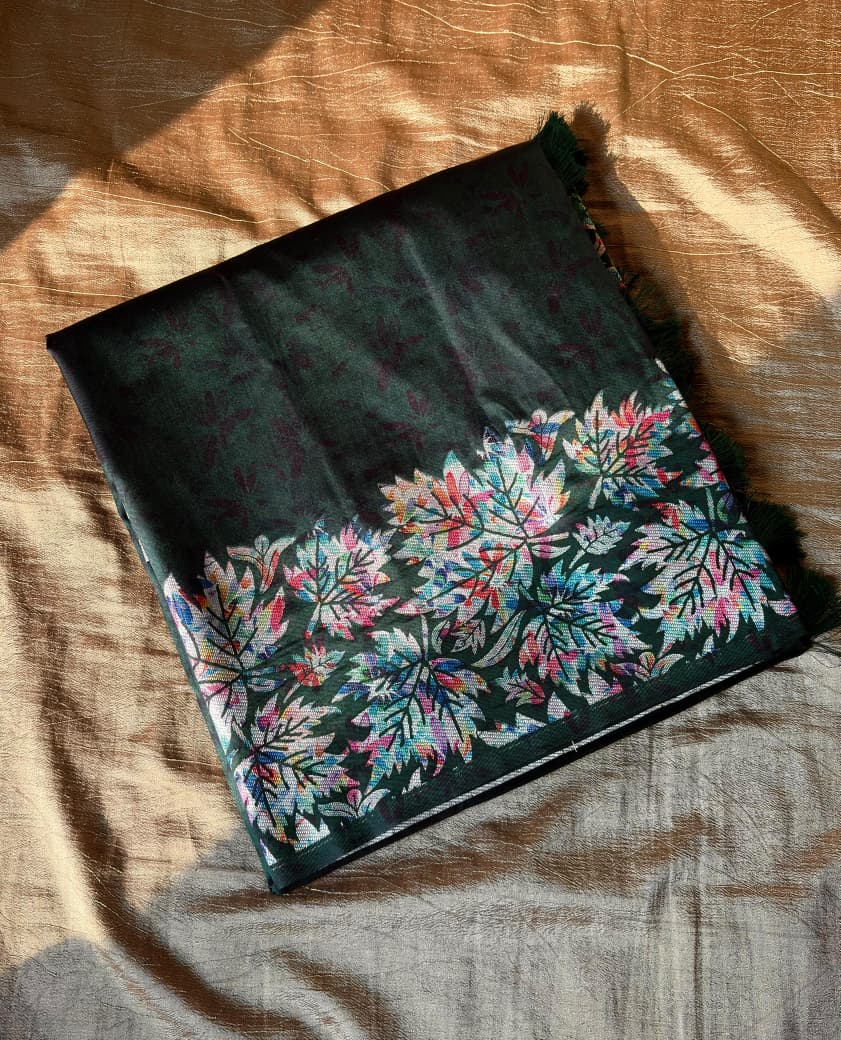 Dark Green fabric with floral patterns 