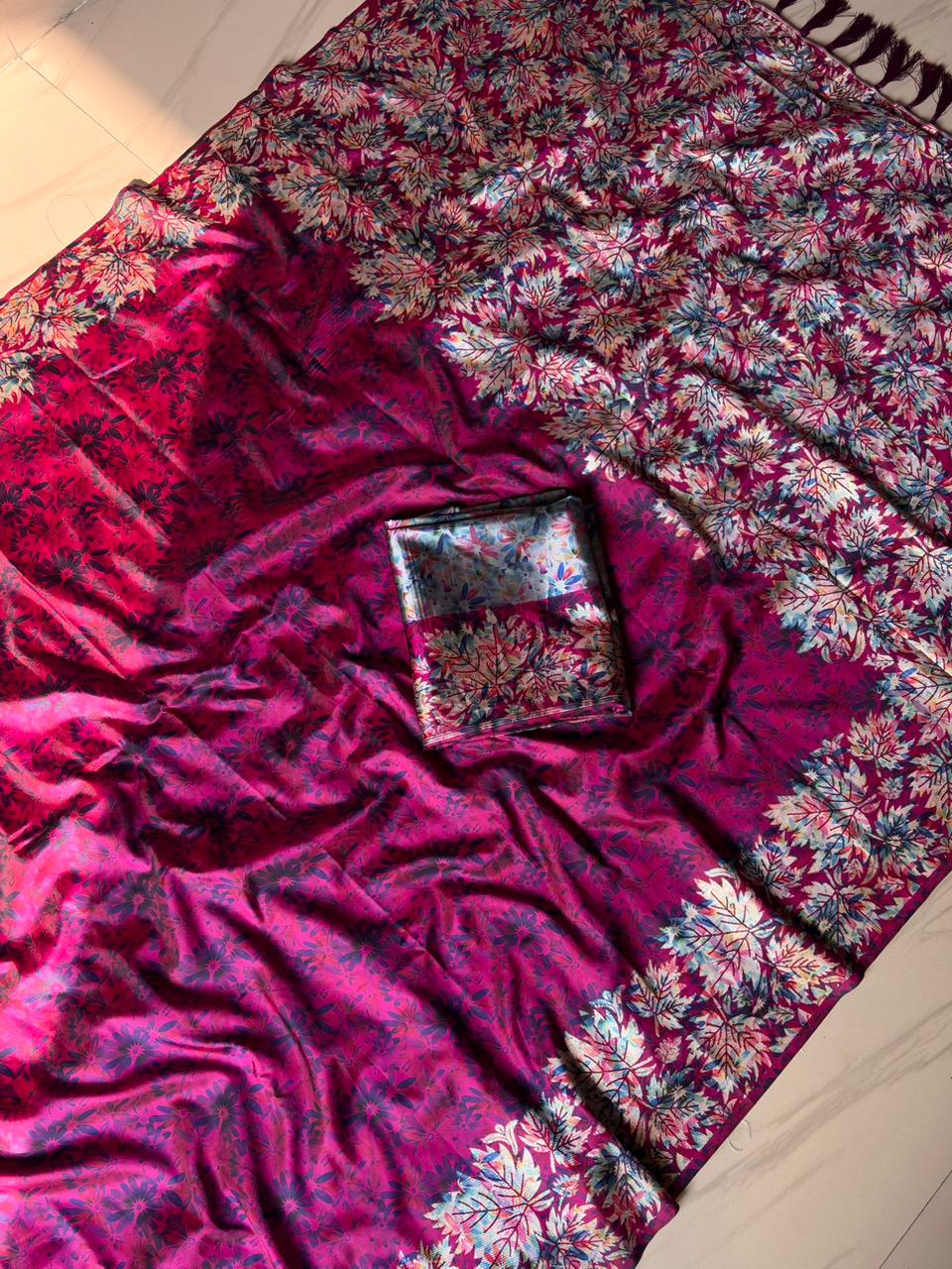 Pink fabric with floral patterns 