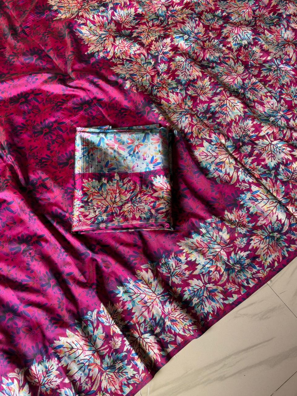 Pink fabric with floral patterns 