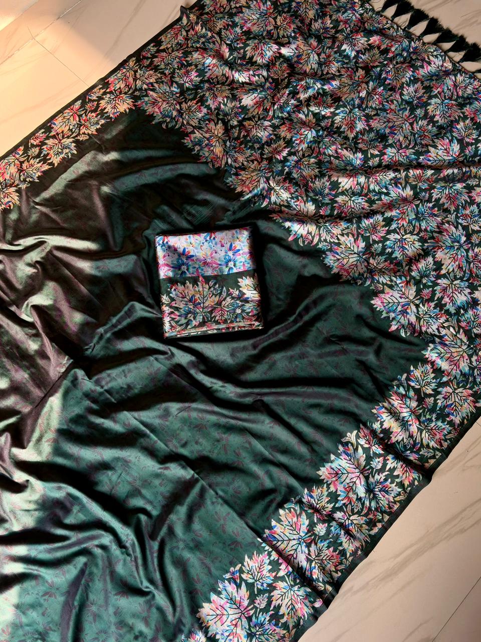 Dark Green fabric with floral patterns 