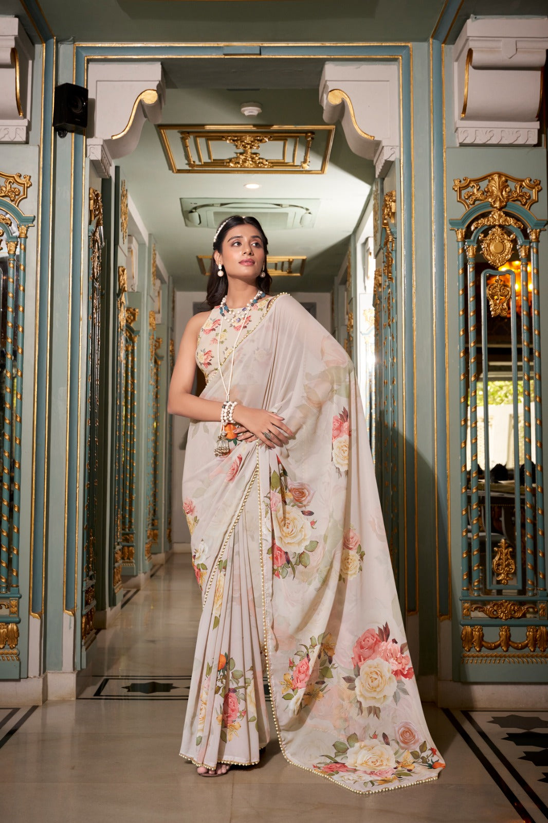 Off white floral saree