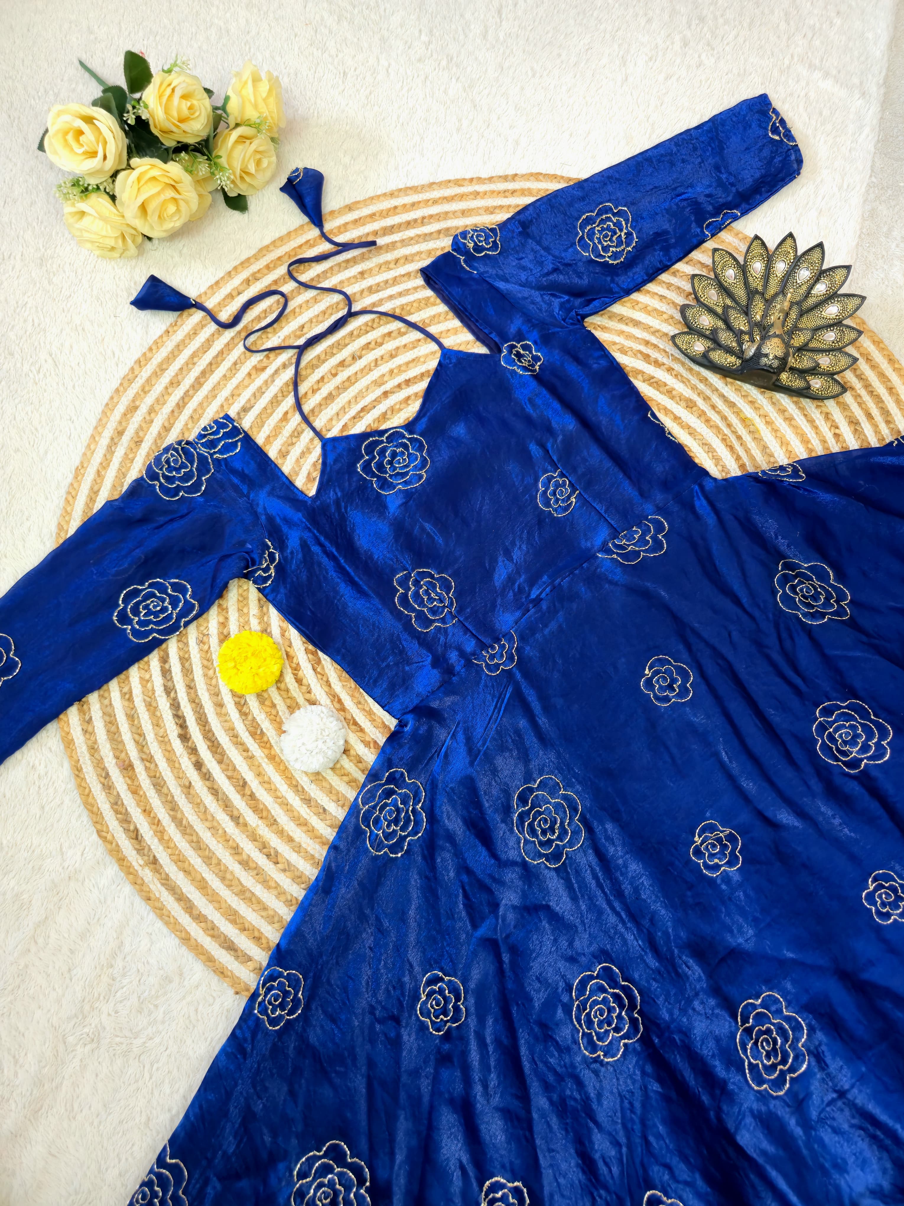 Ink Blue dress with floral patterns 