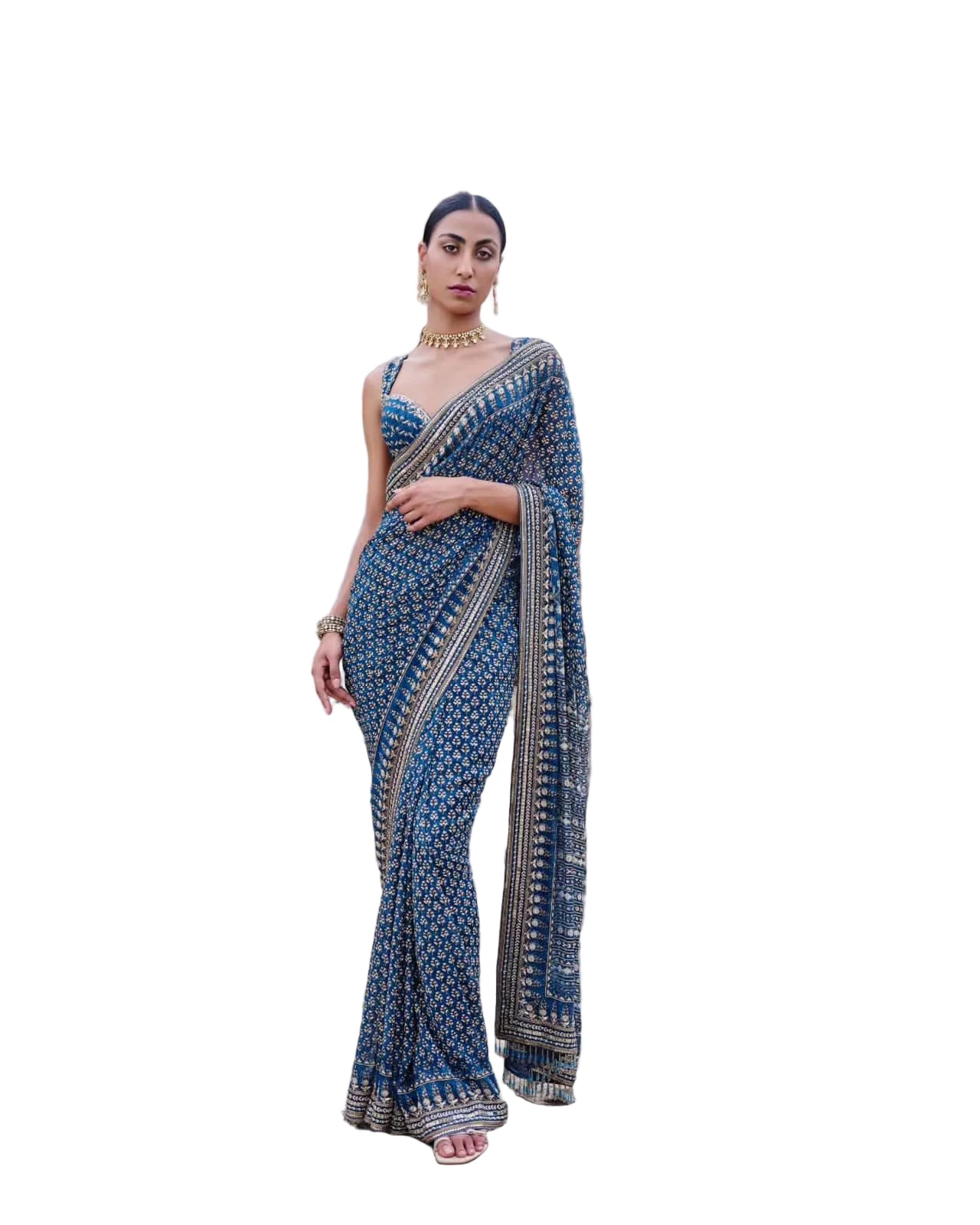 Woman in a blue saree