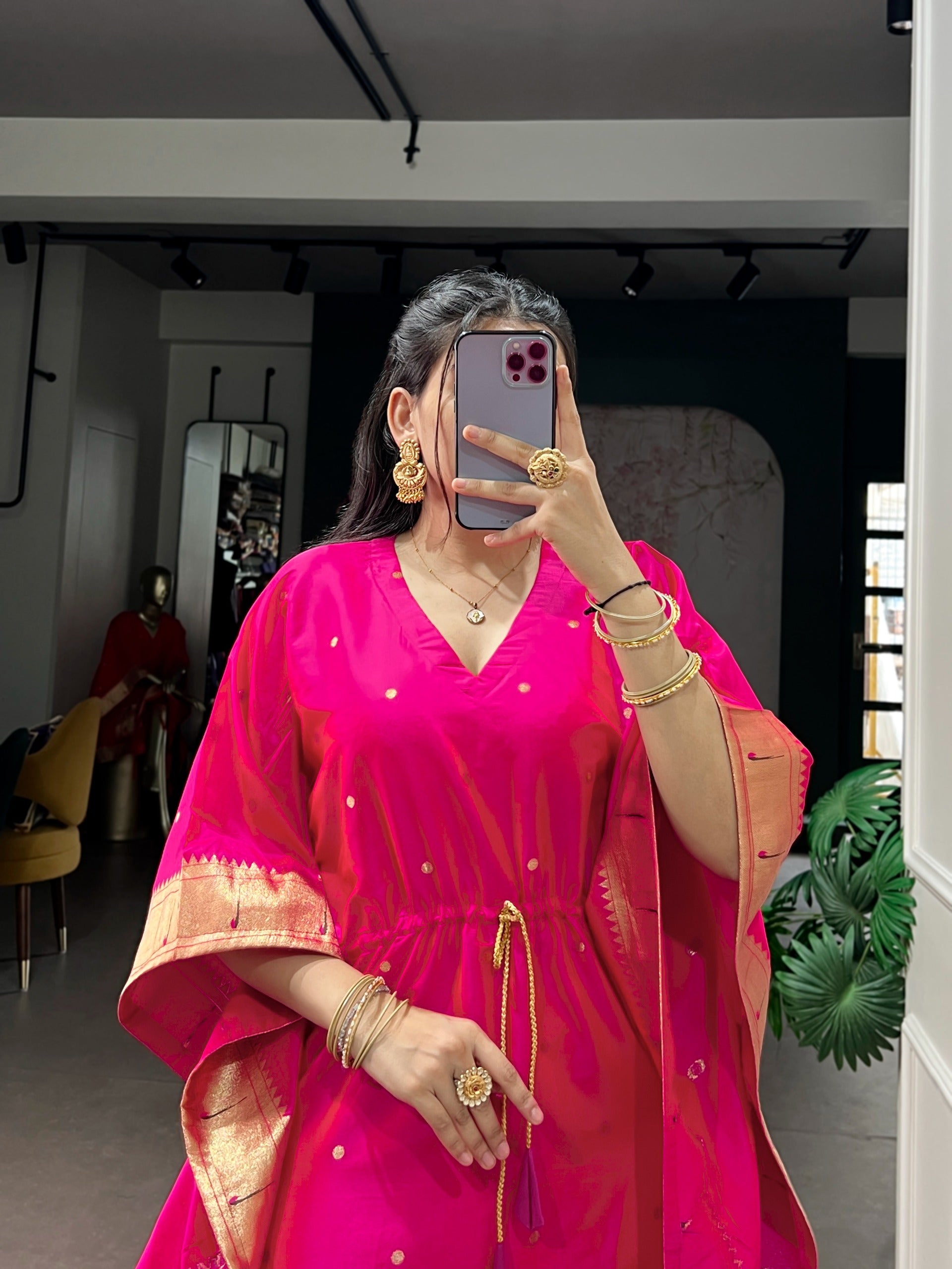  pink traditional outfit with gold accents