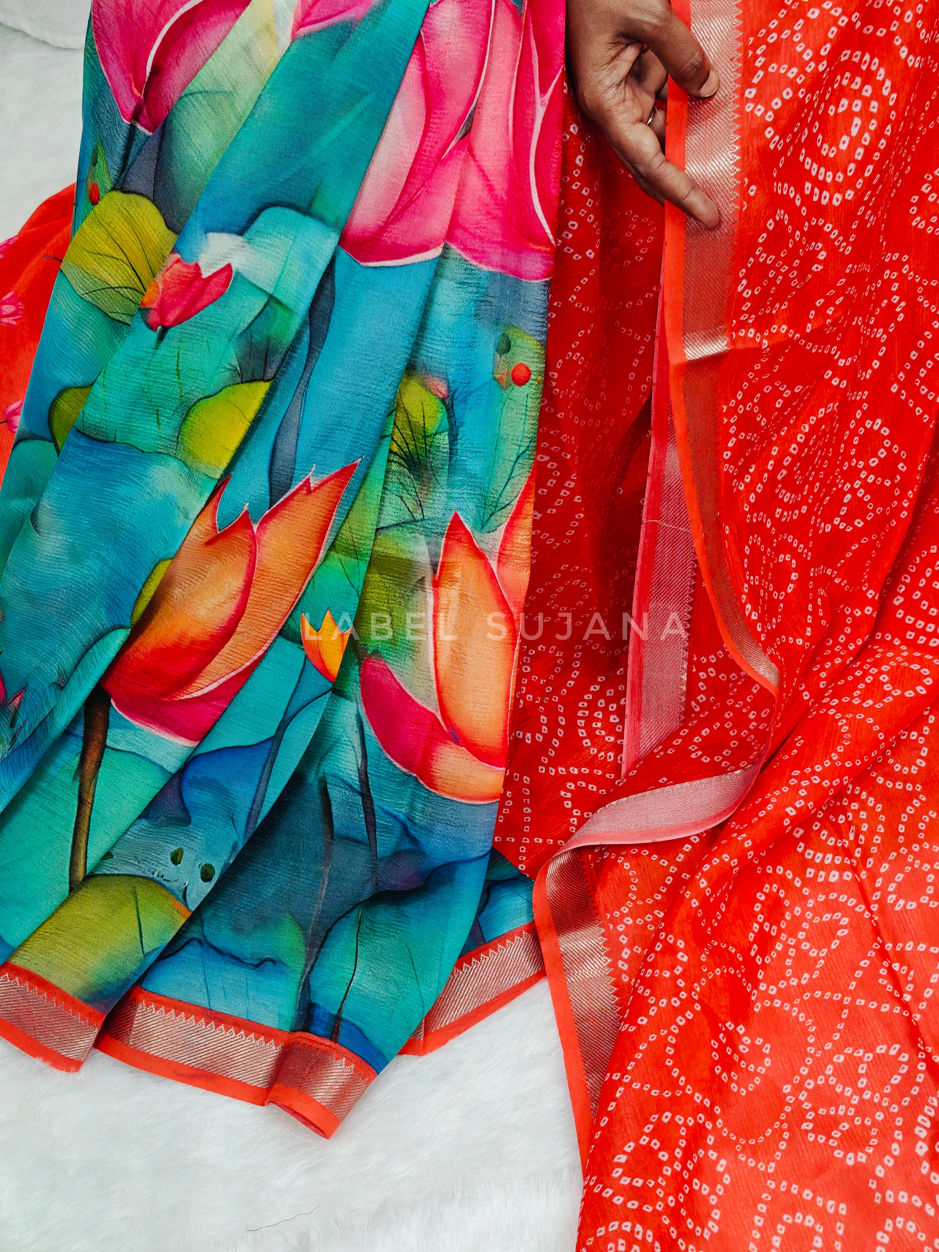 Langa Voni Style Mangalagiri Digital Pattu Saree LSS15