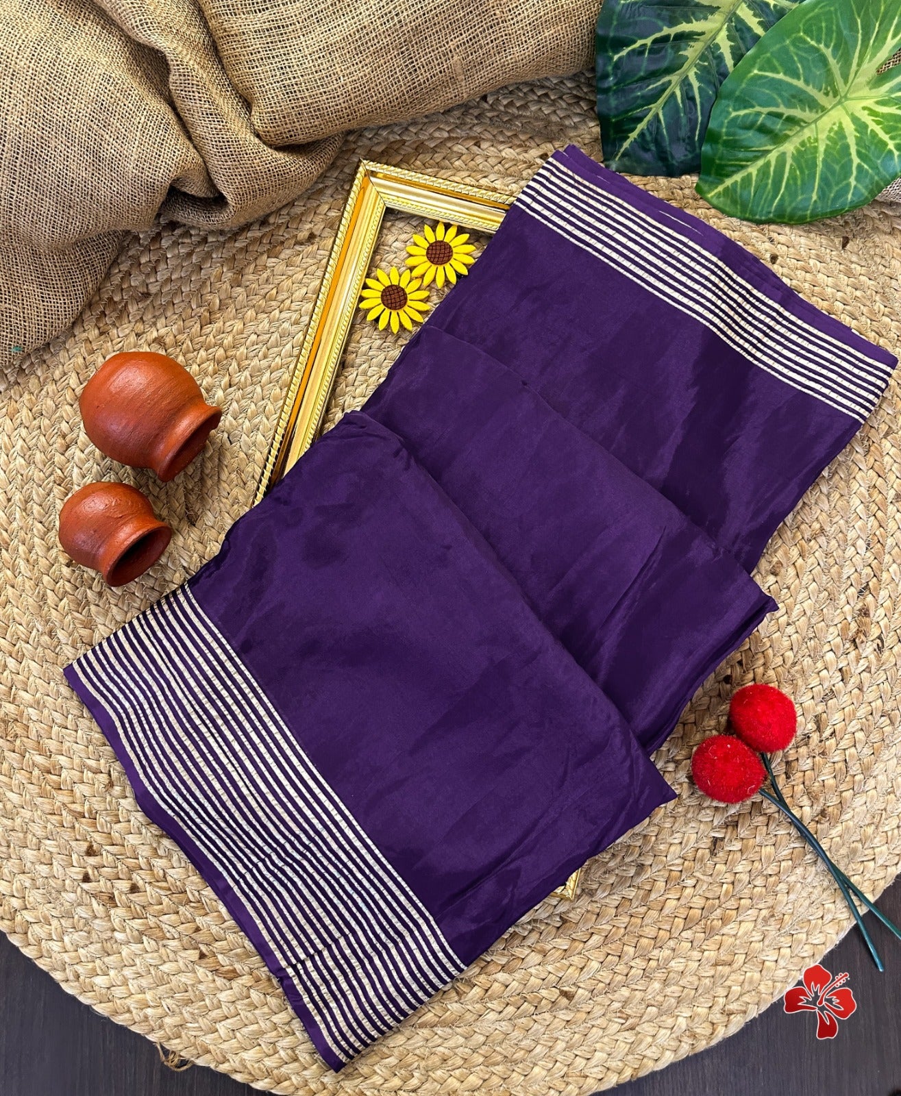 Purple fabric with white stripes 