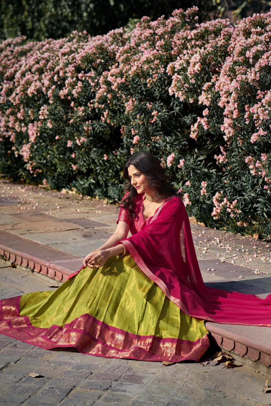 Parrot Green & pink traditional outfit 