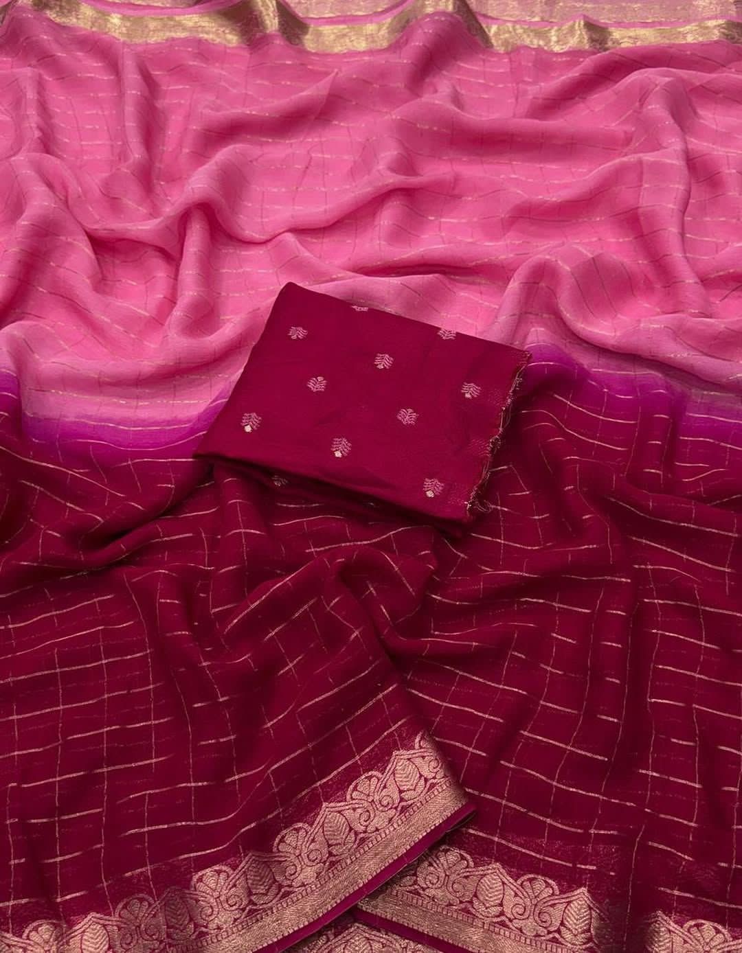 Light Pink & dark pink with gold border 
