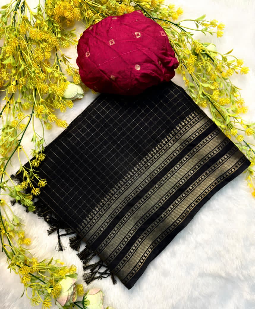 Black saree with floral patterns 