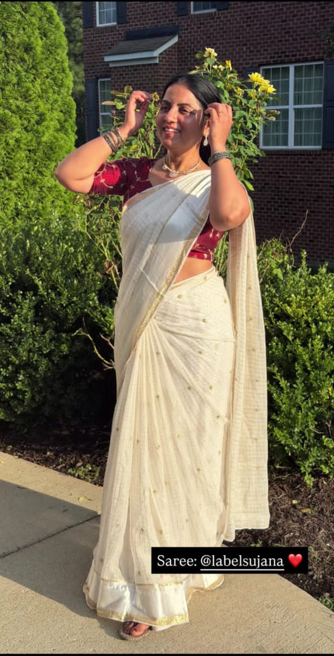 Cream colour Viscose georgette saree 