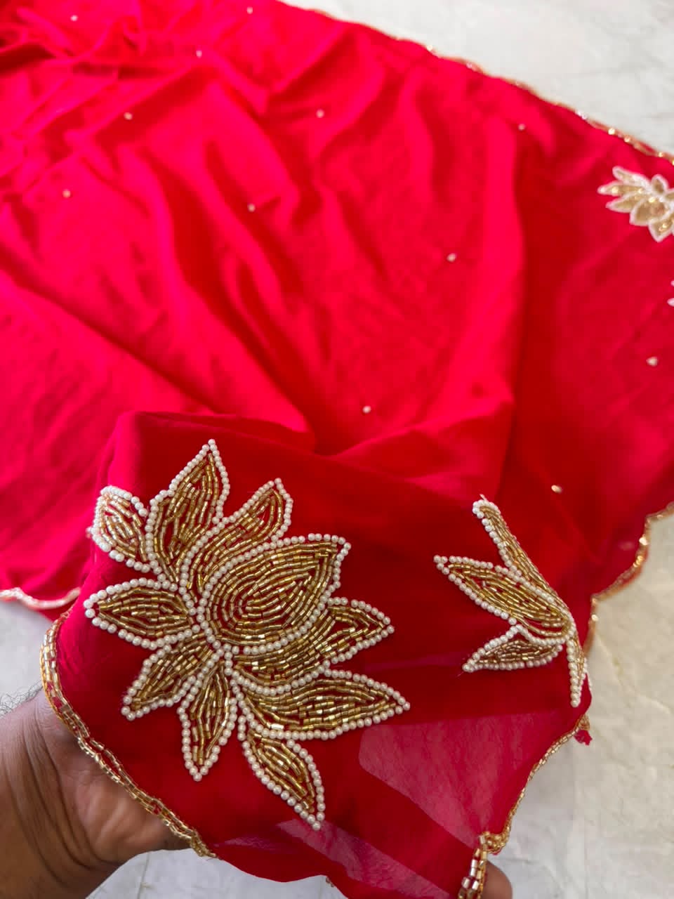 Rangoli Crushed Sarees with Beautiful Hand Cutdana border
