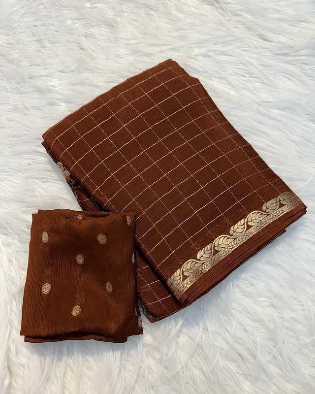 Brown Viscose Georgette Saree 