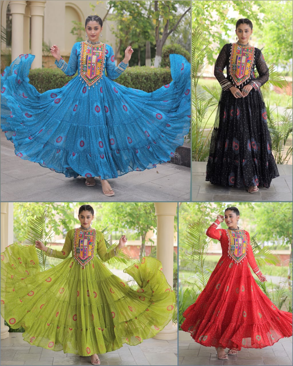 Sky blue , black, green,red