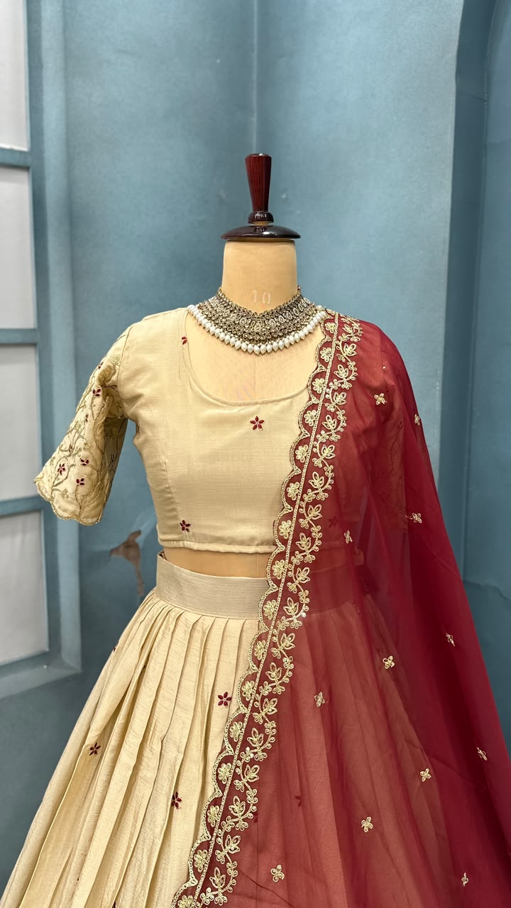Blooming Vichitra Silk Embroidery Work Lehenga