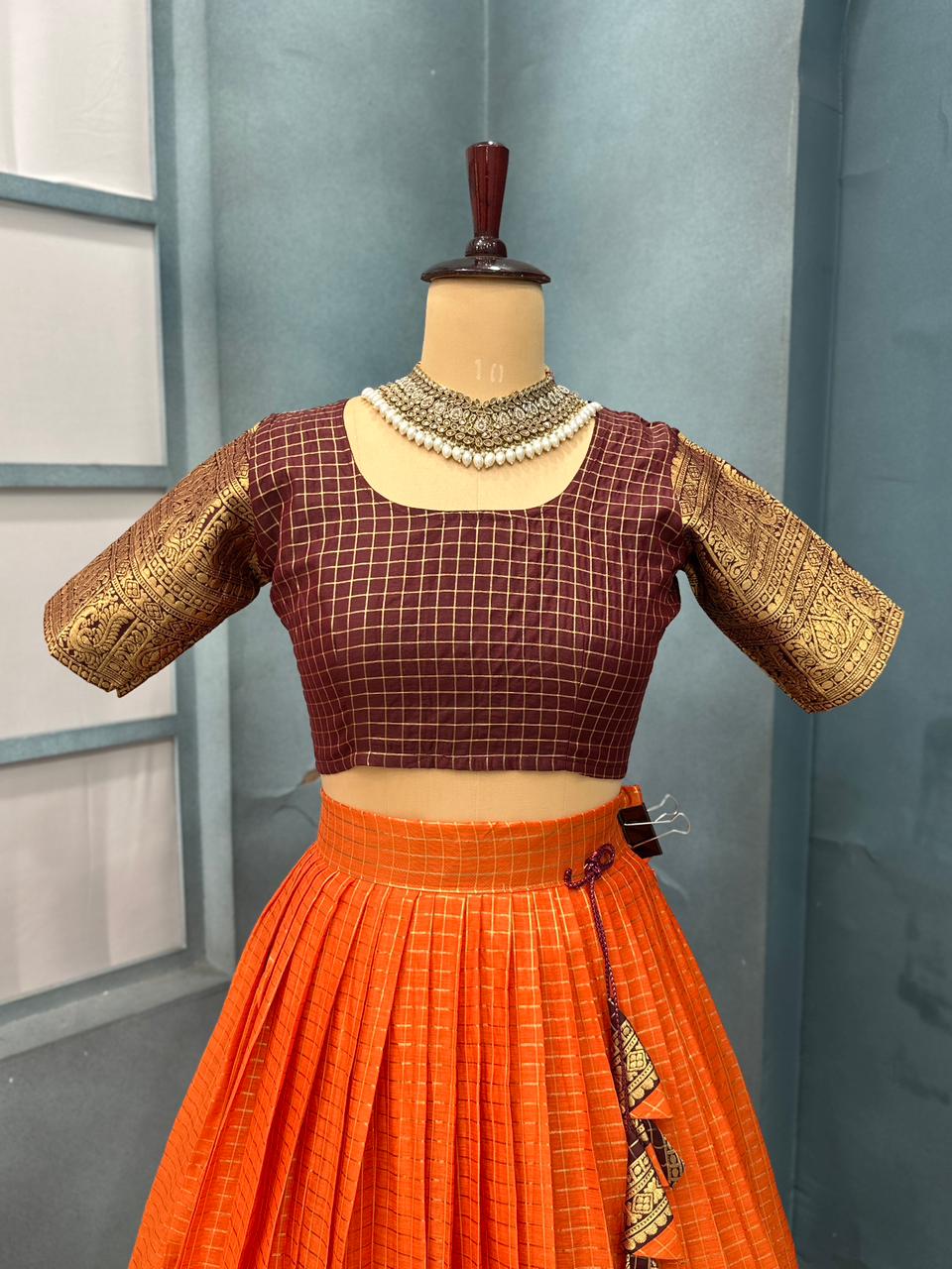 Traditional Brown and Orange lehanga with blouse 
