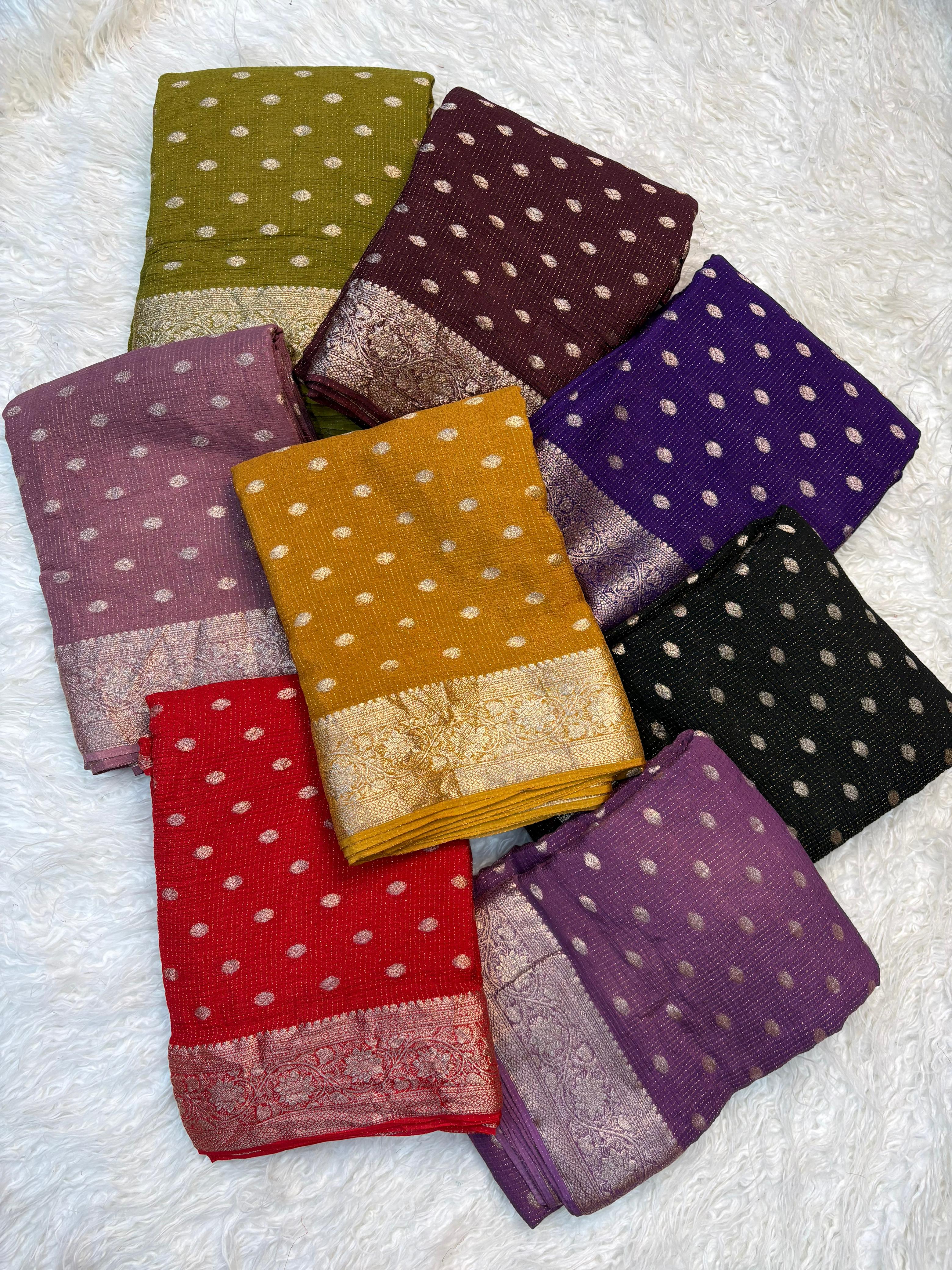 Onion pink, olive green,maroon, lavender, Red, black, mustard Yellow and purple 