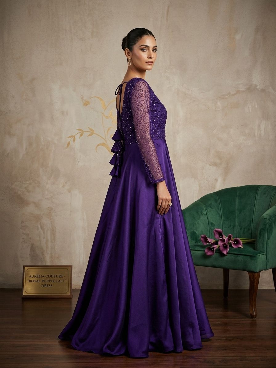 Purple dress with bead work design 