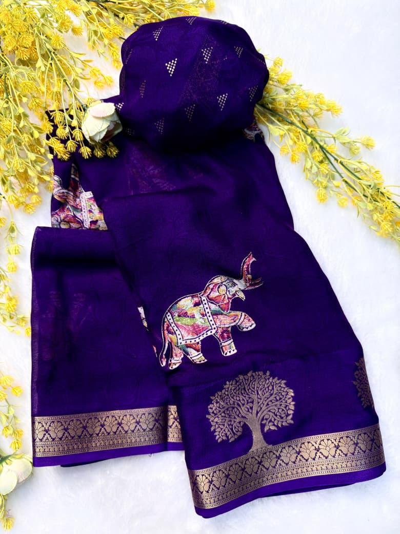 Purple saree with elephant design