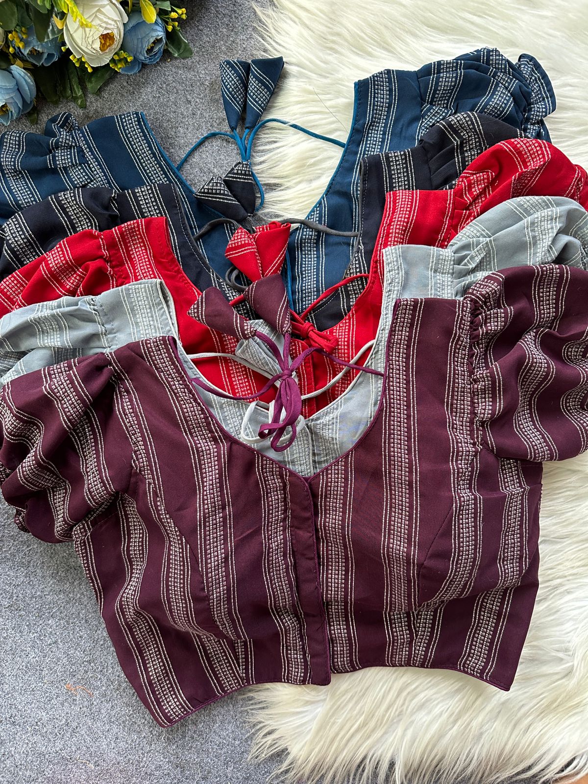 Red,Gray,blue,wine and Navy blouses
