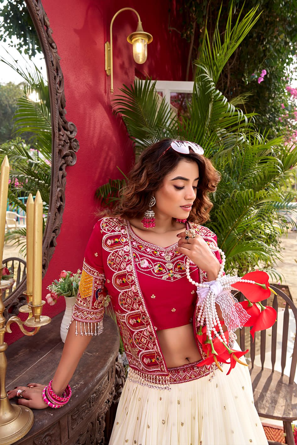 traditional pink and white outfit 