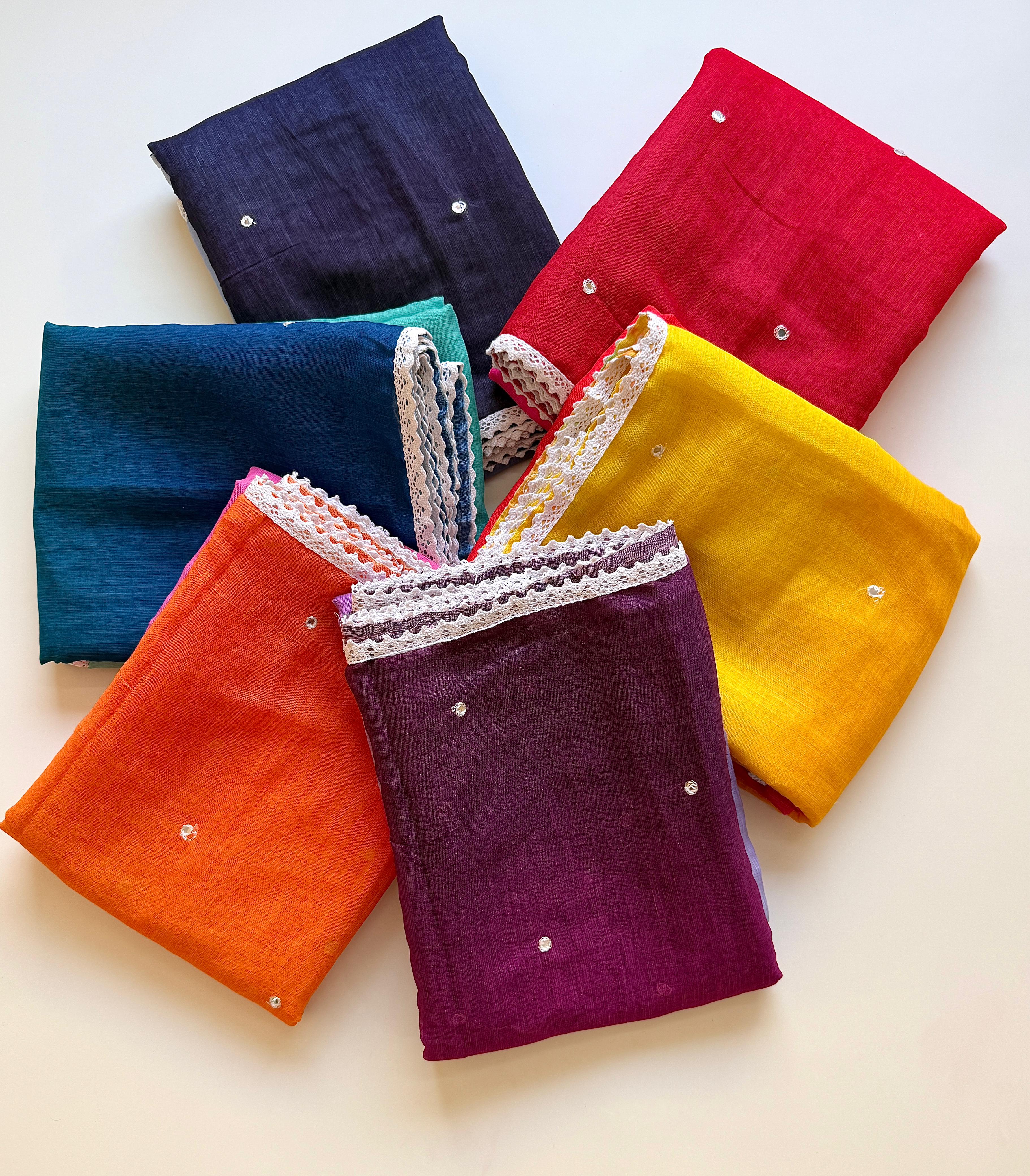 Red, yellow,wine, orange, Rama green and navy blue 