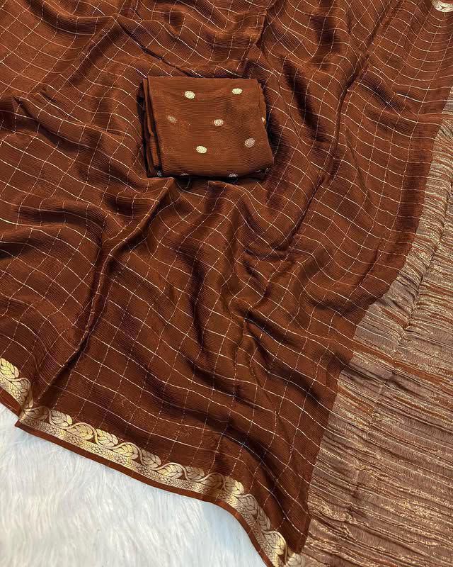 Brown Viscose Georgette Saree 