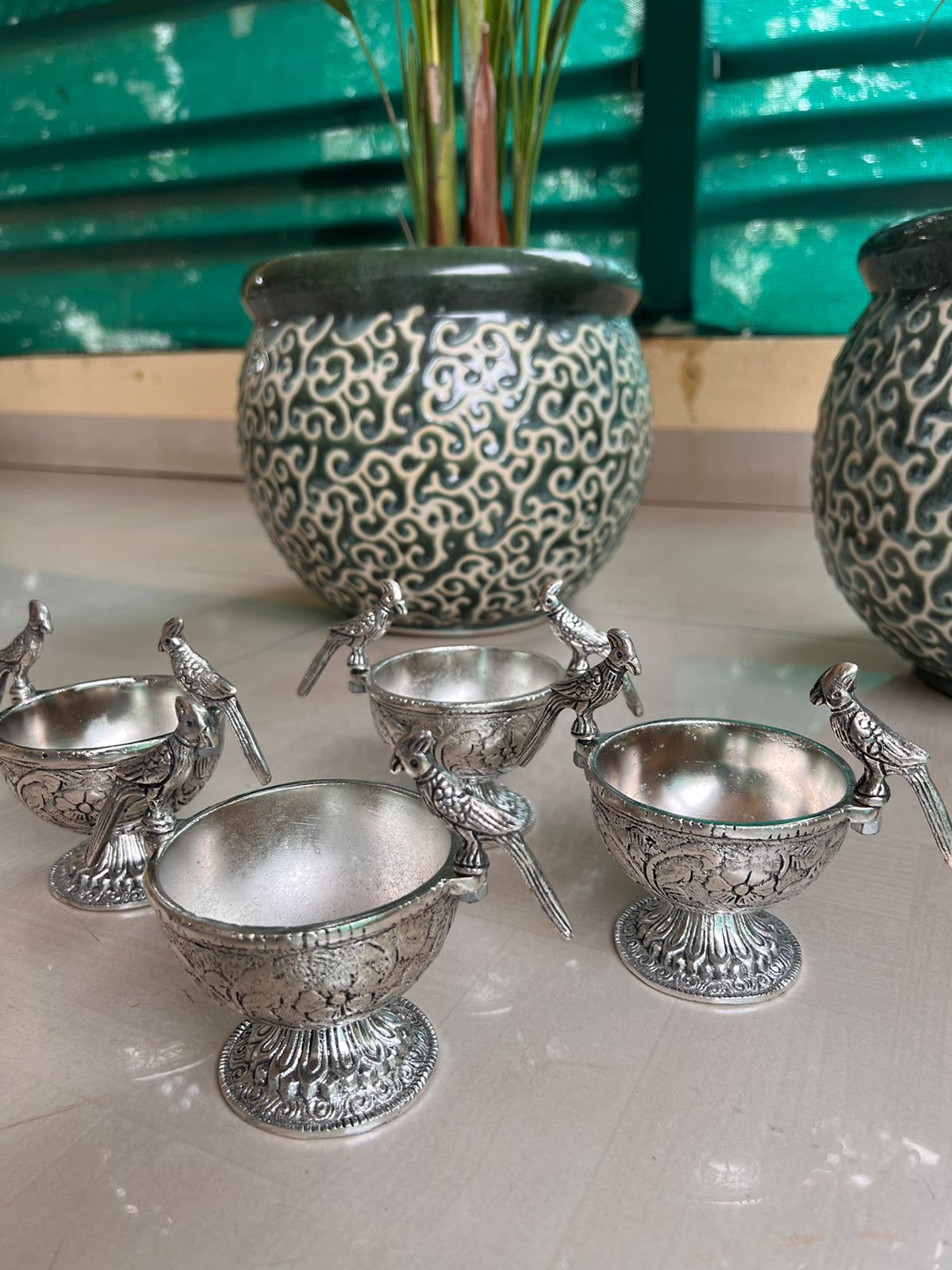 Antique German Silver Parrot Bowls - 5 pcs