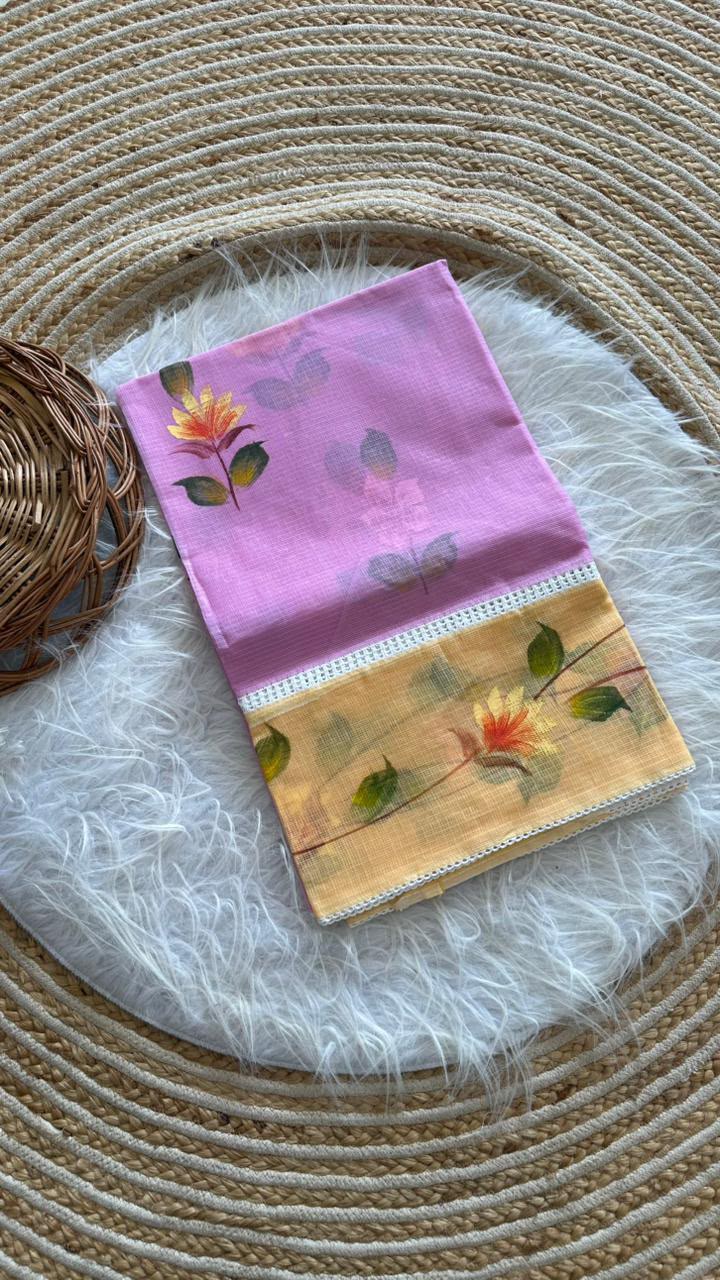A Pink colour Brush Painted Kota Saree