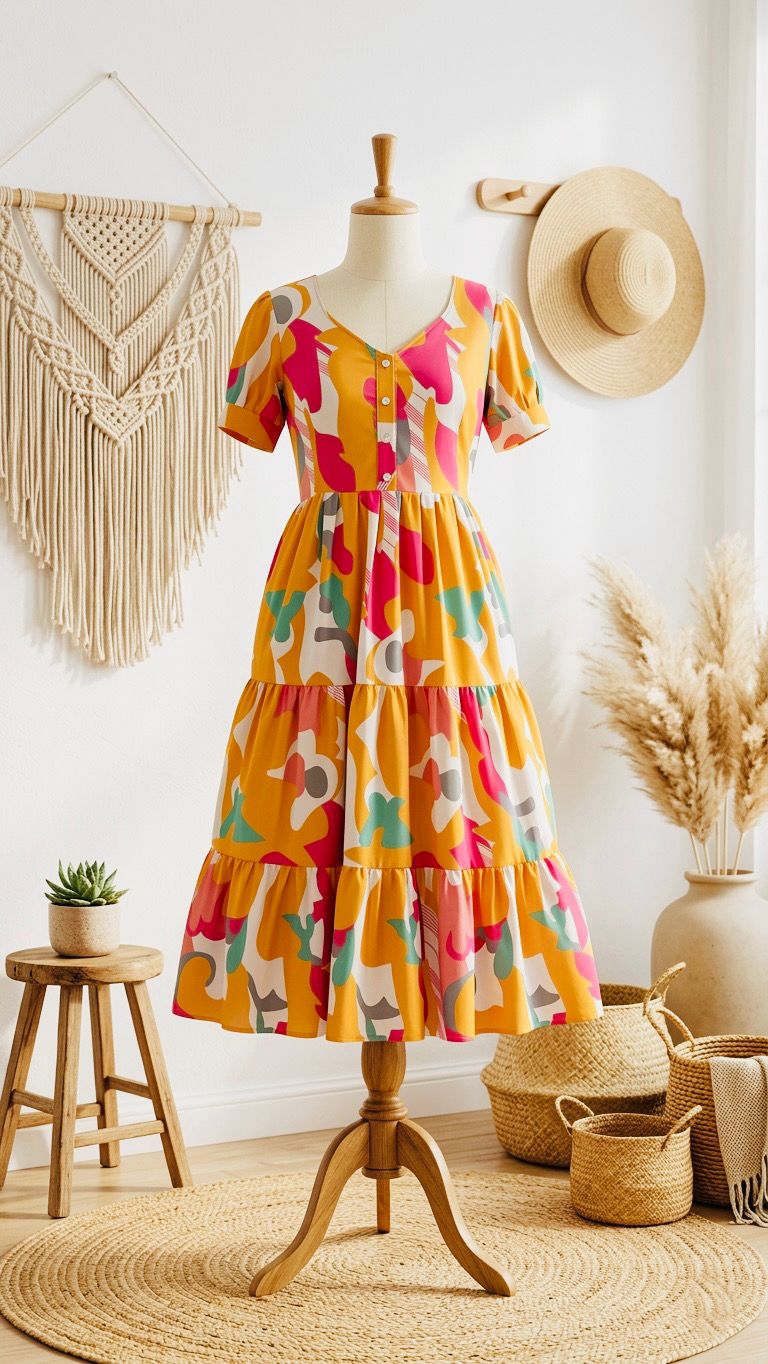 Yellow frock with some floral patterns 