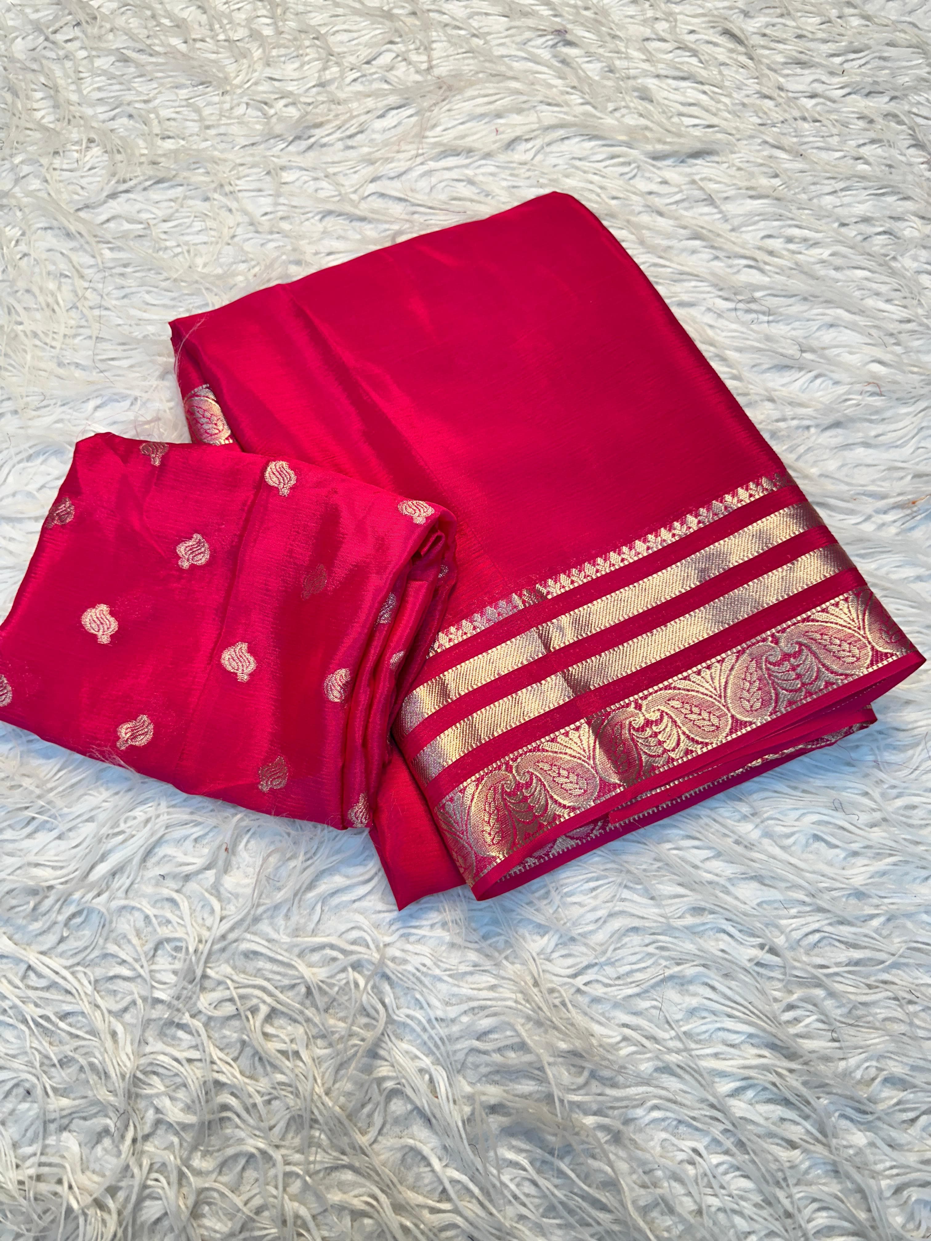 Pink saree with gold border