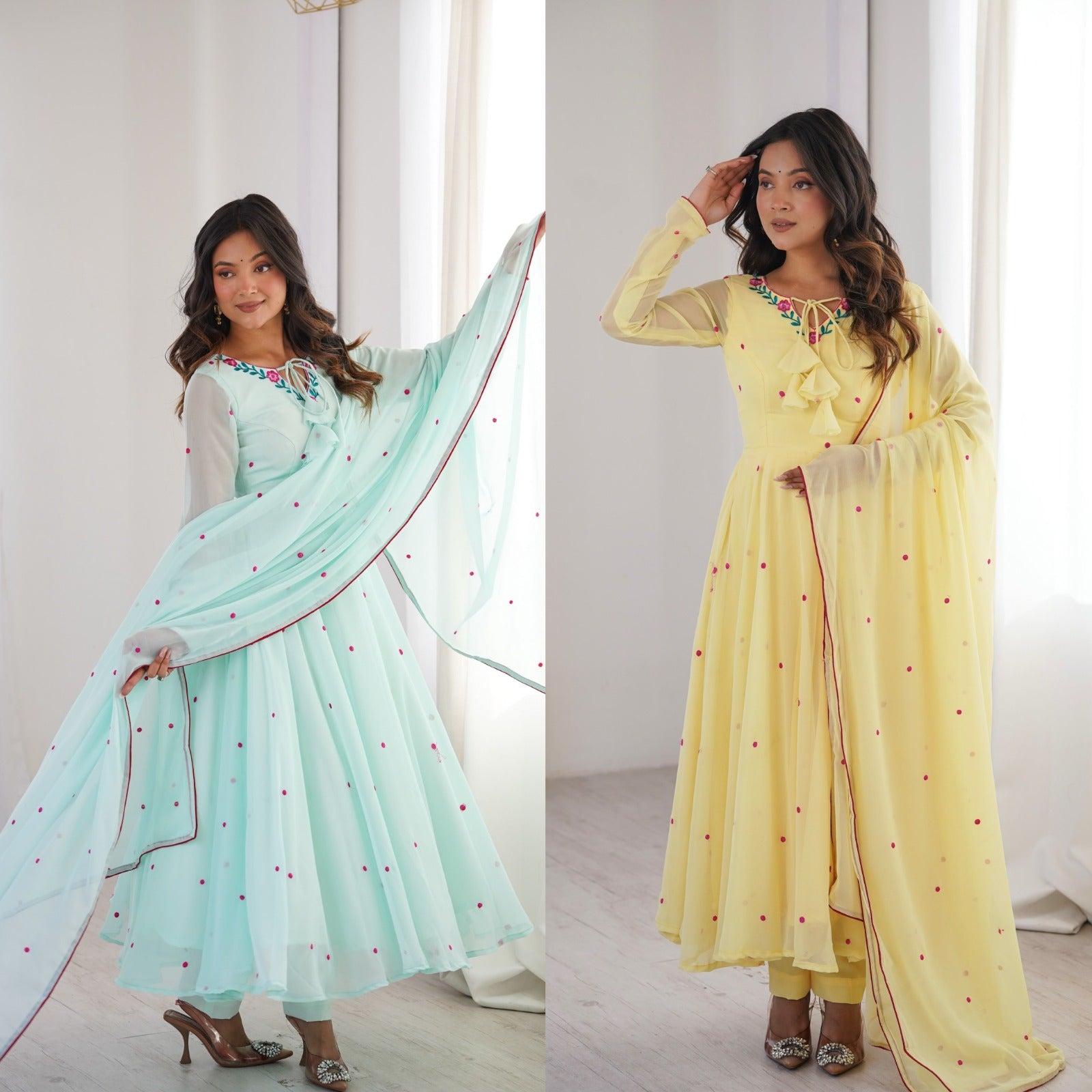 Sky blue, yellow 