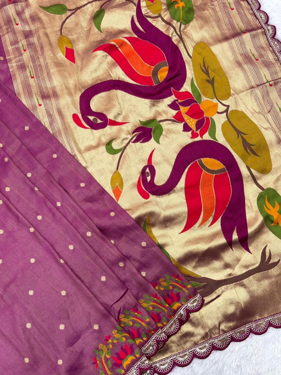 Wine saree with floral patterns 