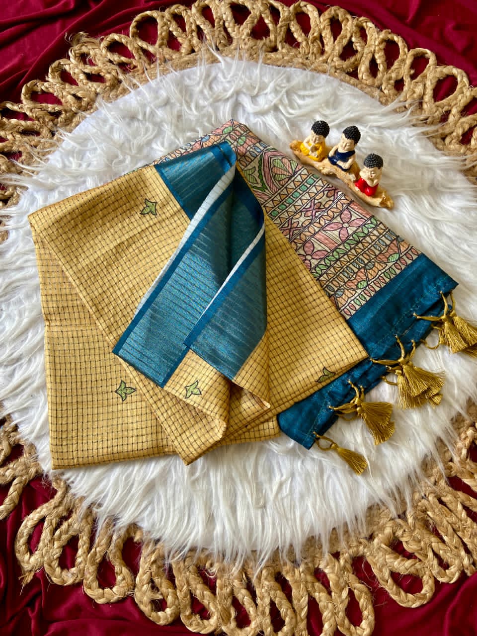 Mustard Yellow fabric with floral patterns 
