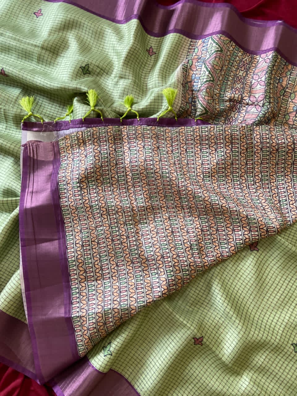 Parrot Green traditional fabric with intricate patterns