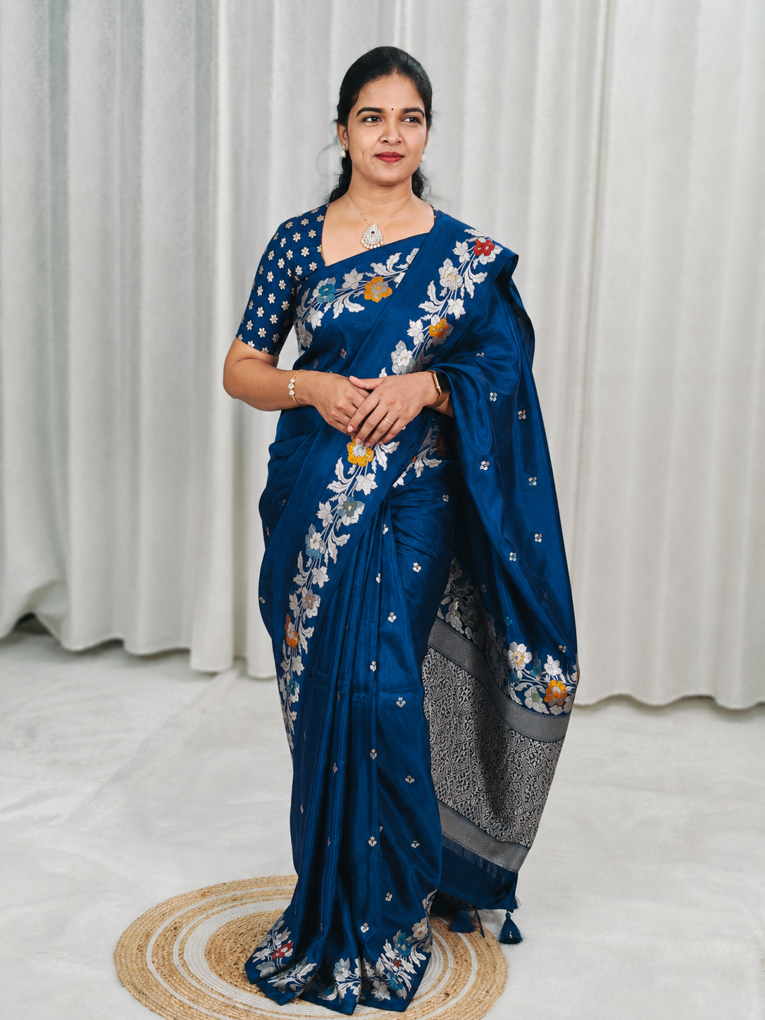 An ink blue silk saree 