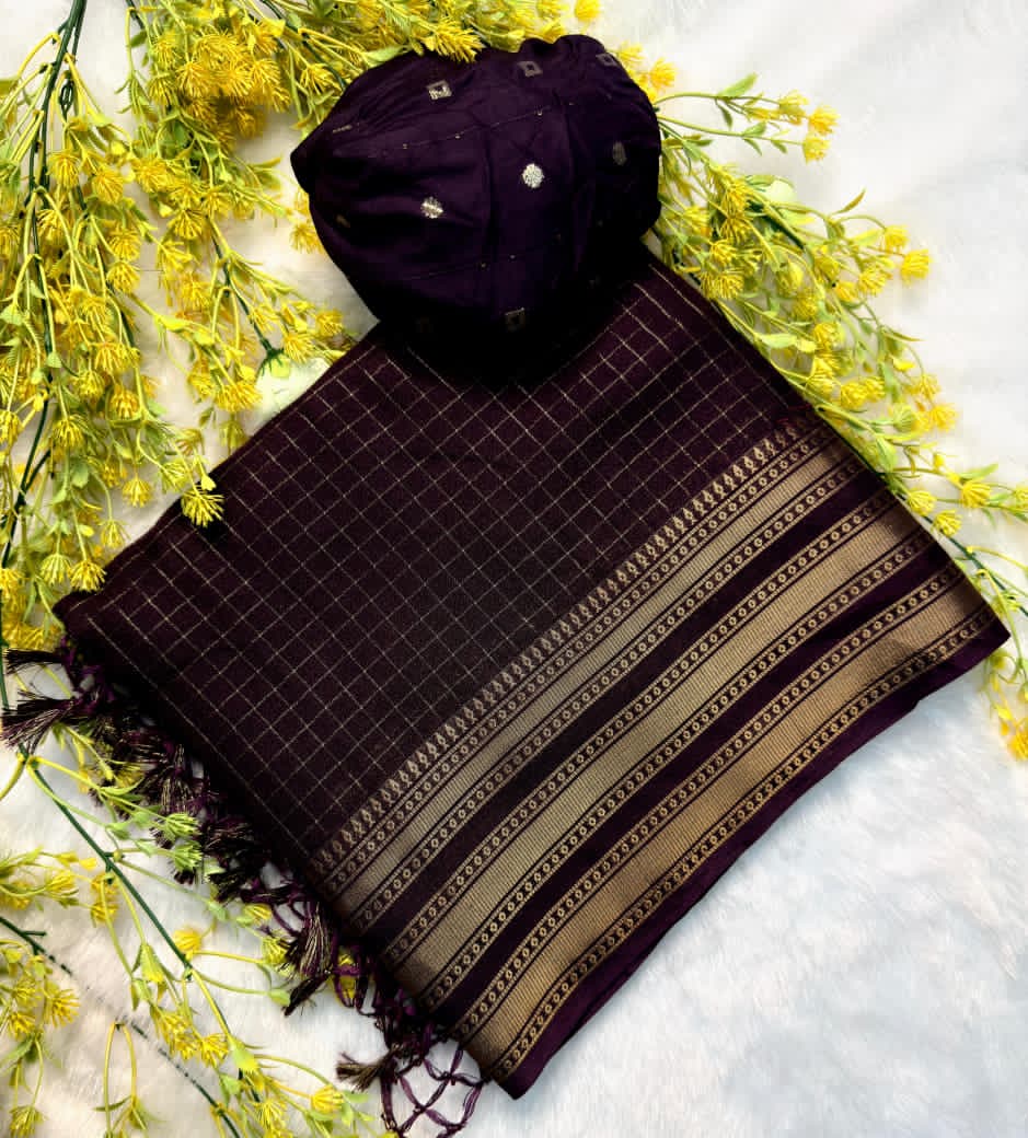 Wine saree with intricate patterns 