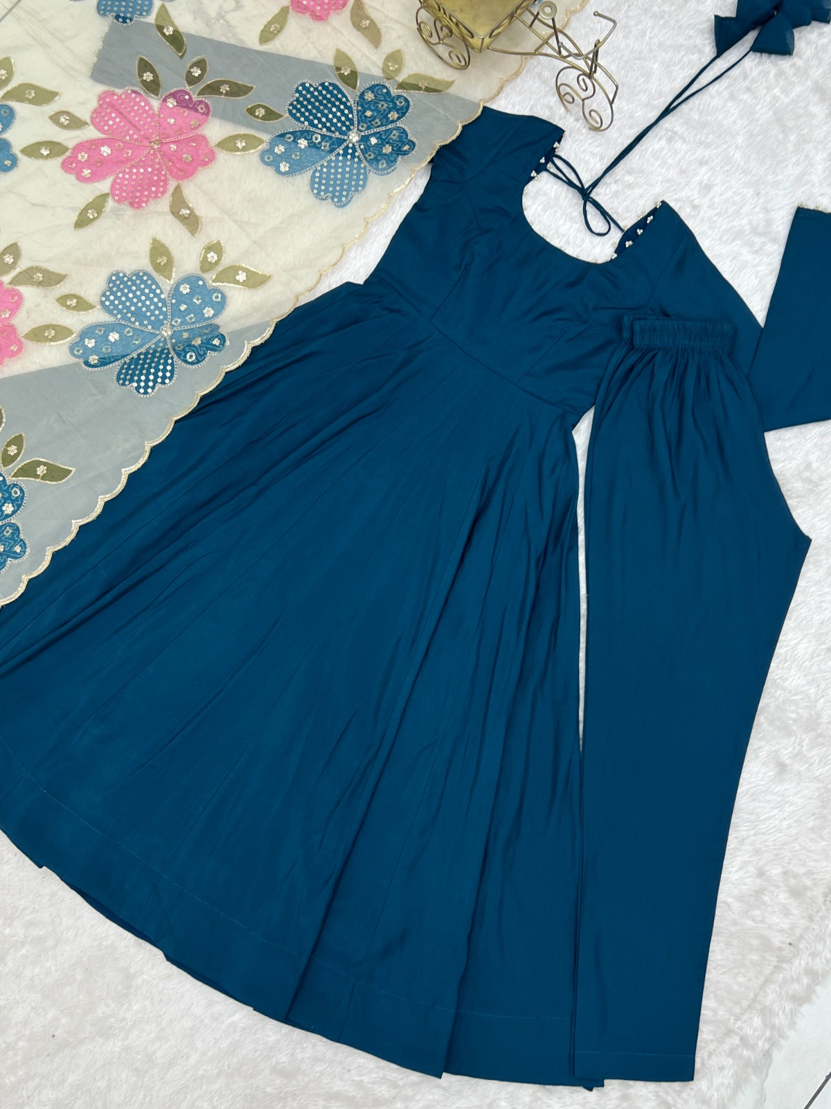 Soft Roman silk Anarkali set