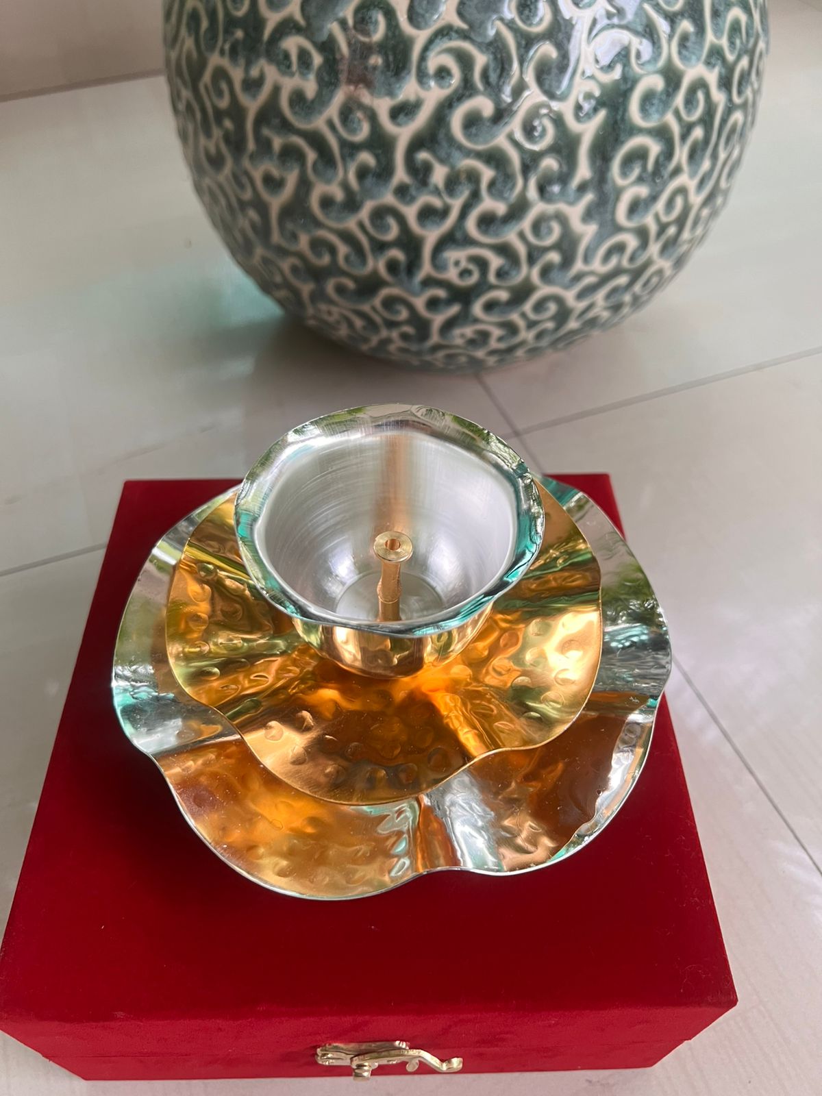 German silver golden finished diya