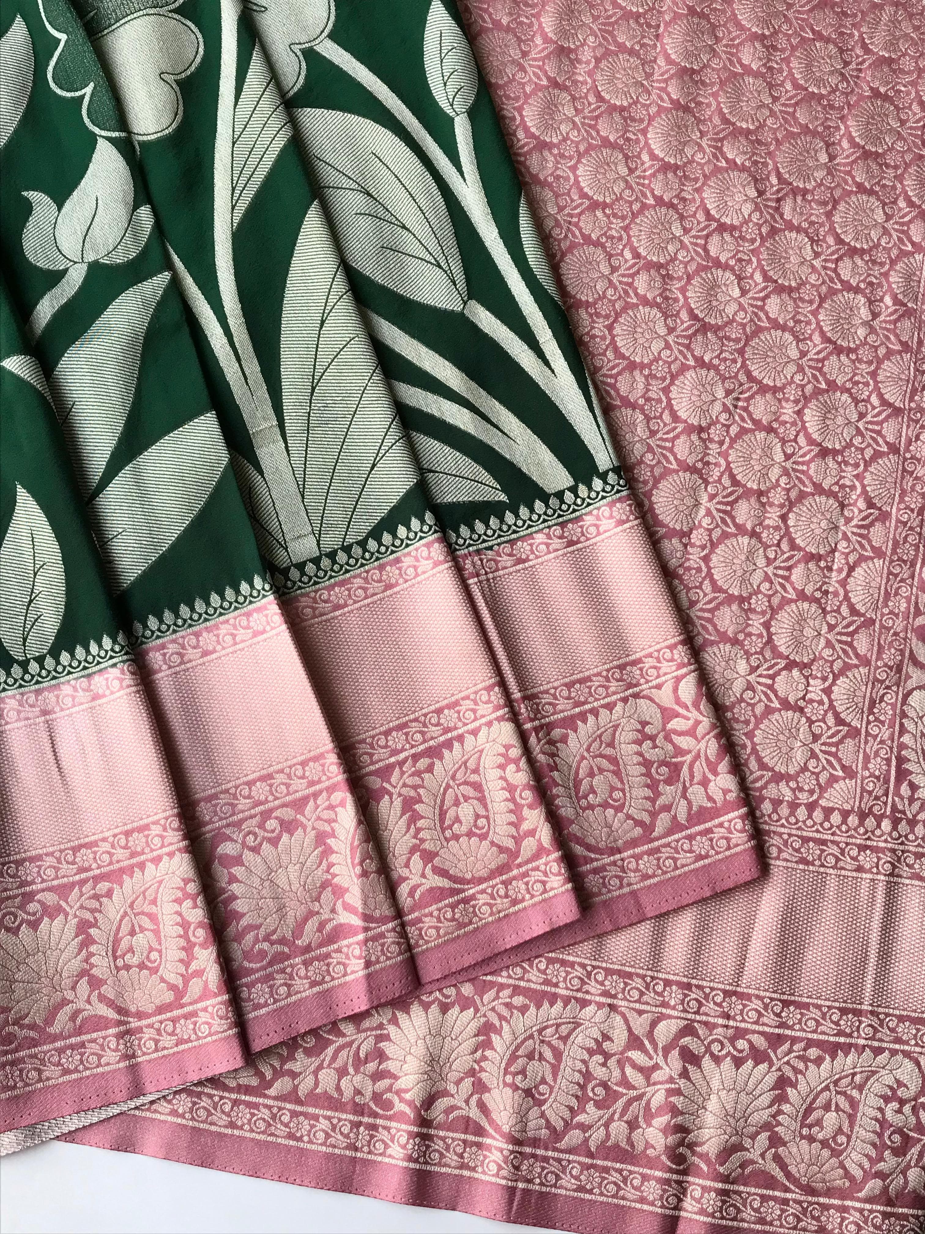 Bottle Green fabric with floral patterns