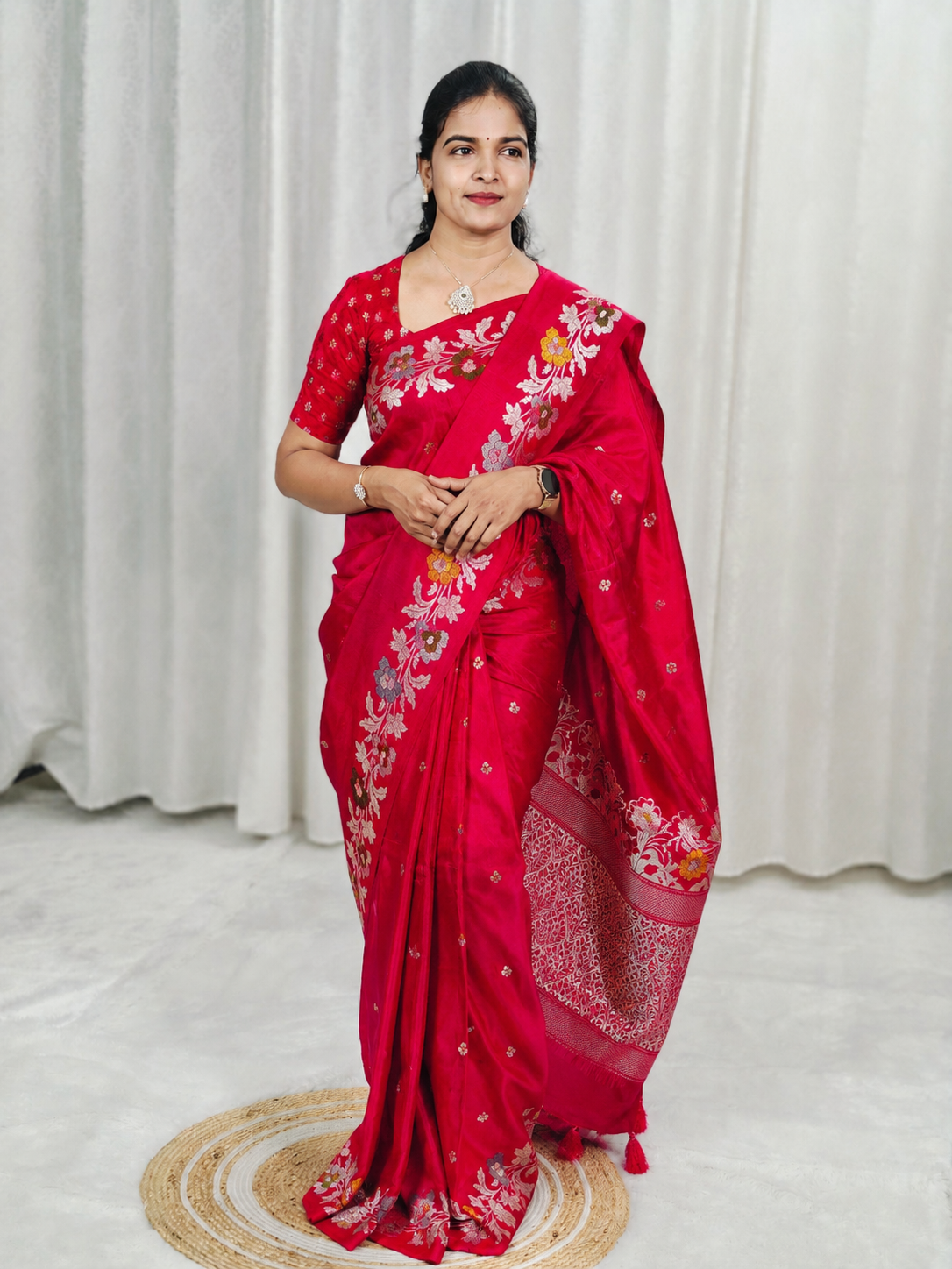 A pink silk saree 