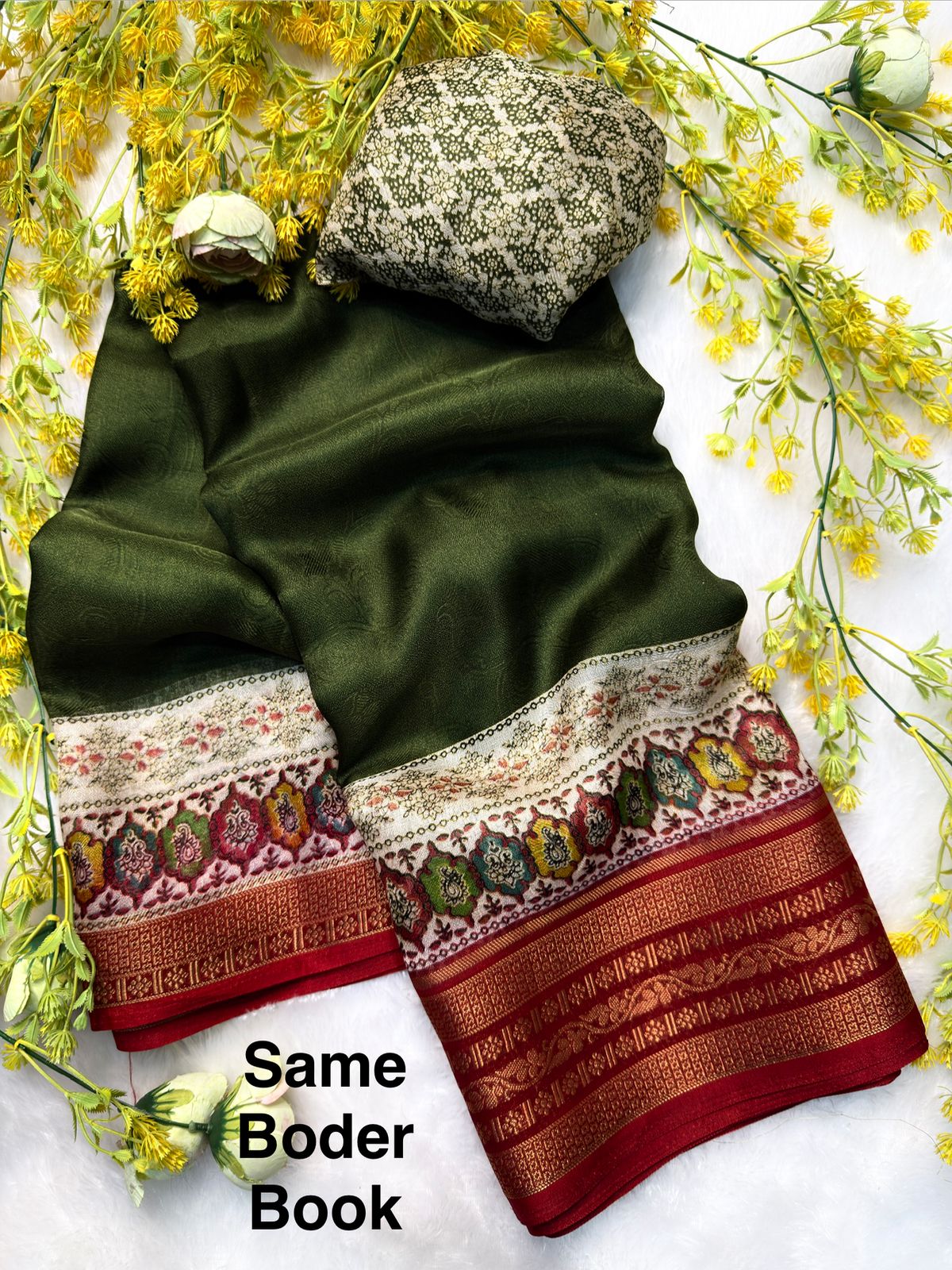 Olive Green saree with a patterned border